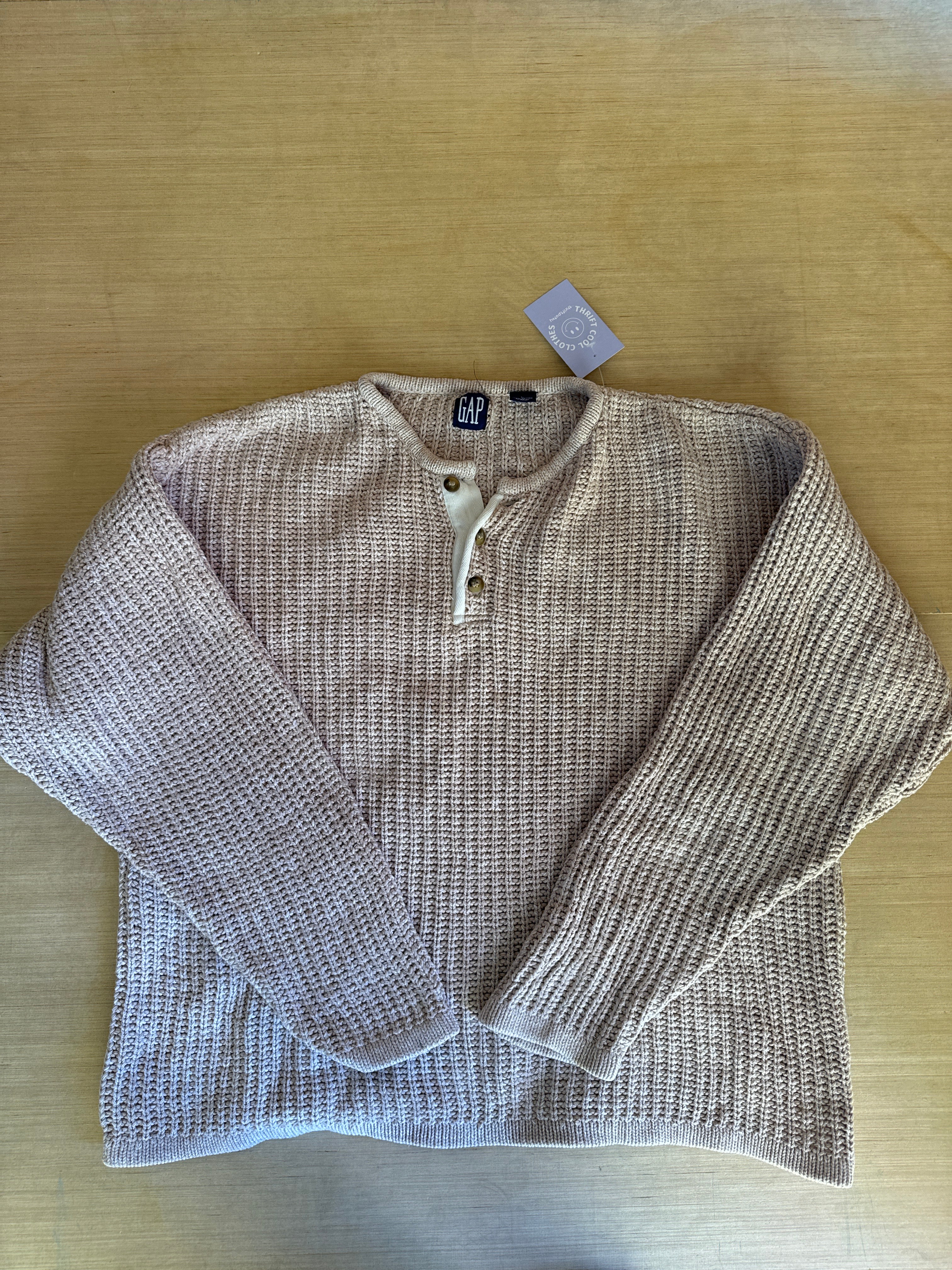 beige gap henley sweater, L