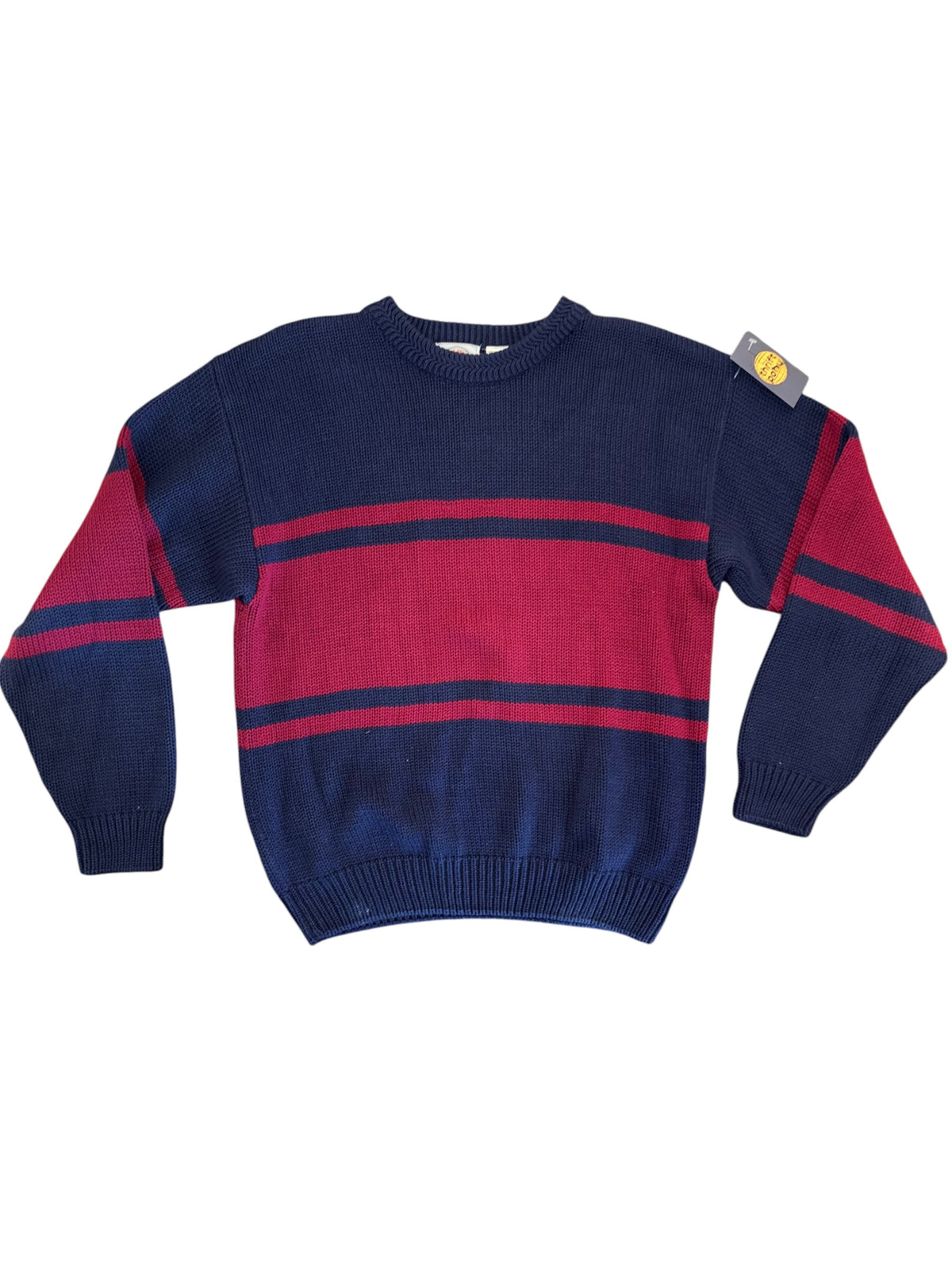 navy red cape isle knitters striped sweater, L