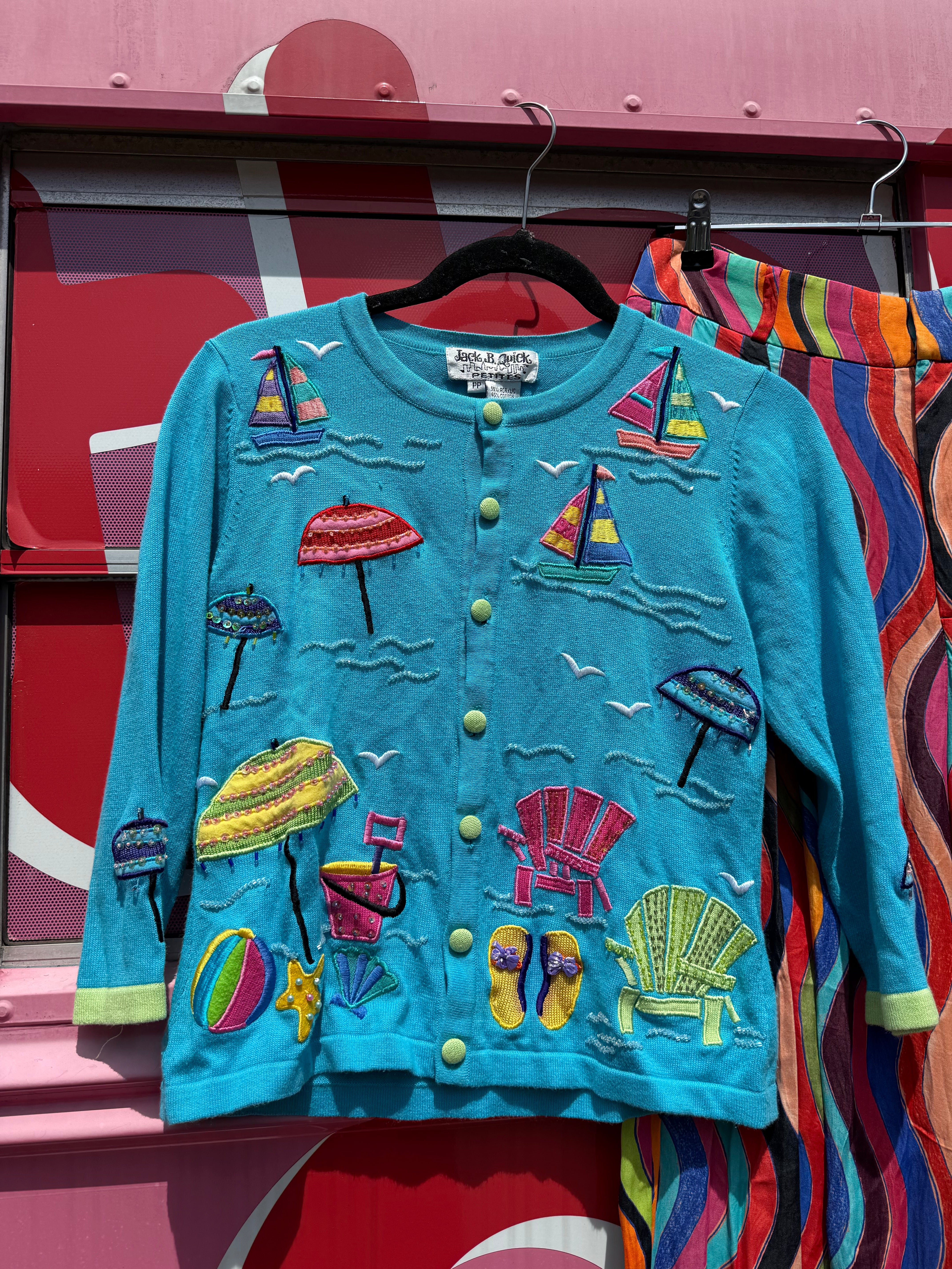 teal jack b quick vtg beach scene cardigan, PP
