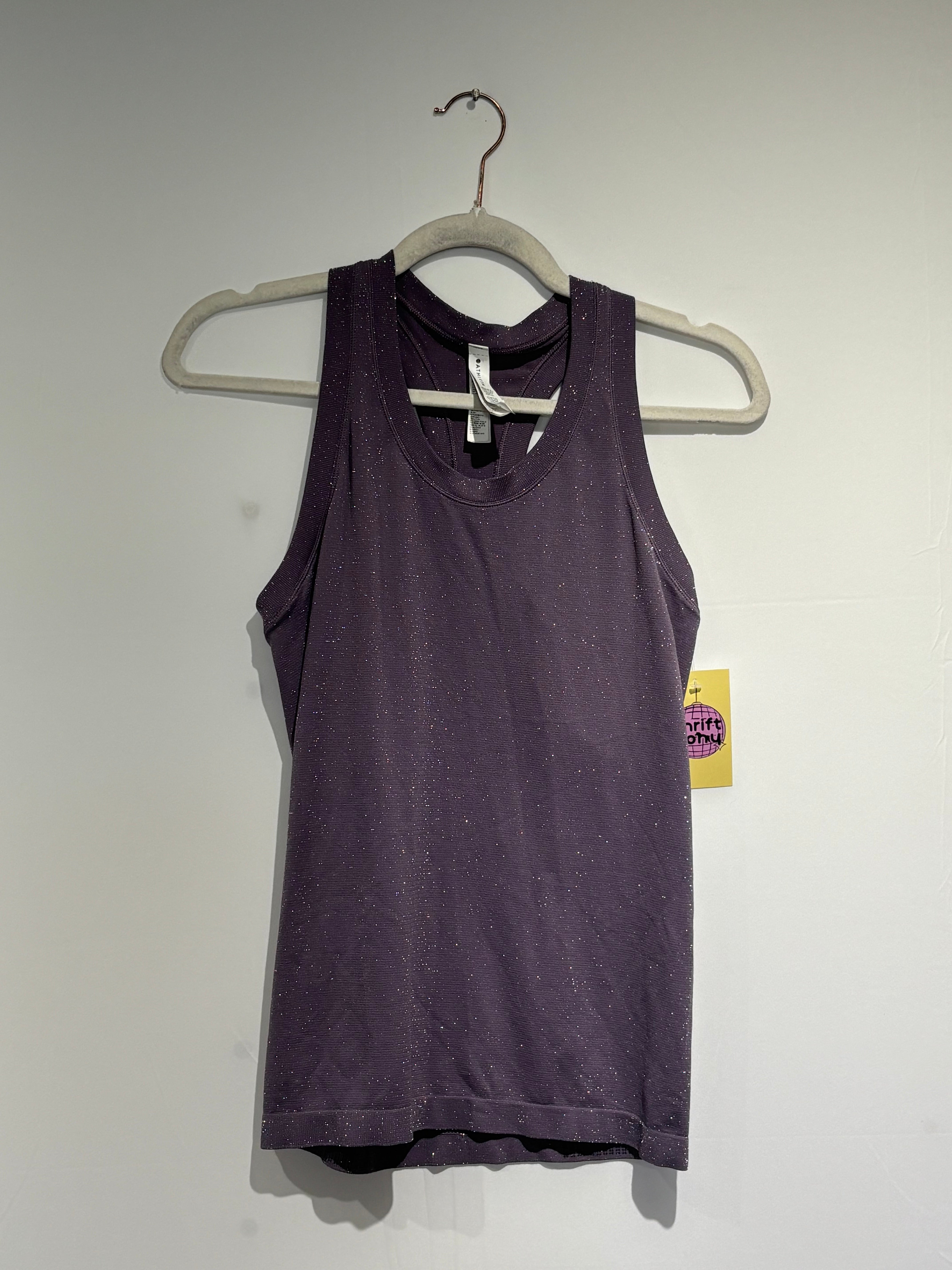 purple athleta sparkly racer back tank, s