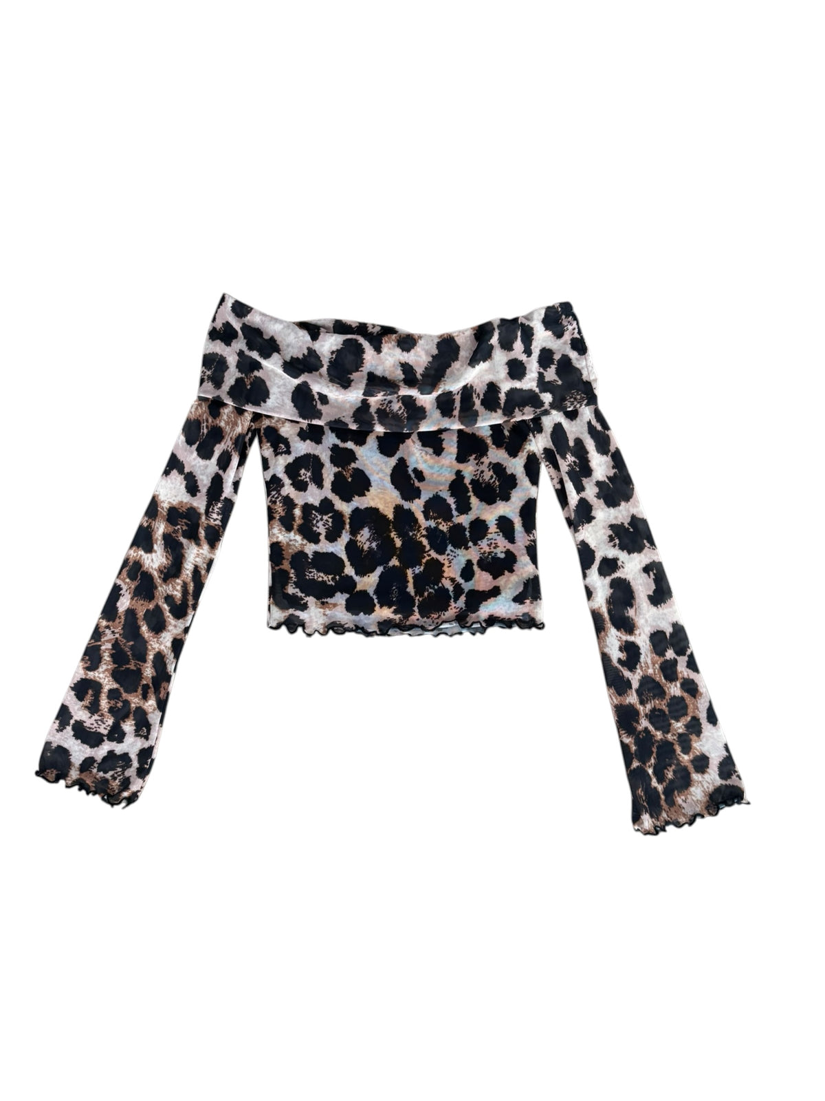brown black fashion nova mesh animal print off shoulder ls, s