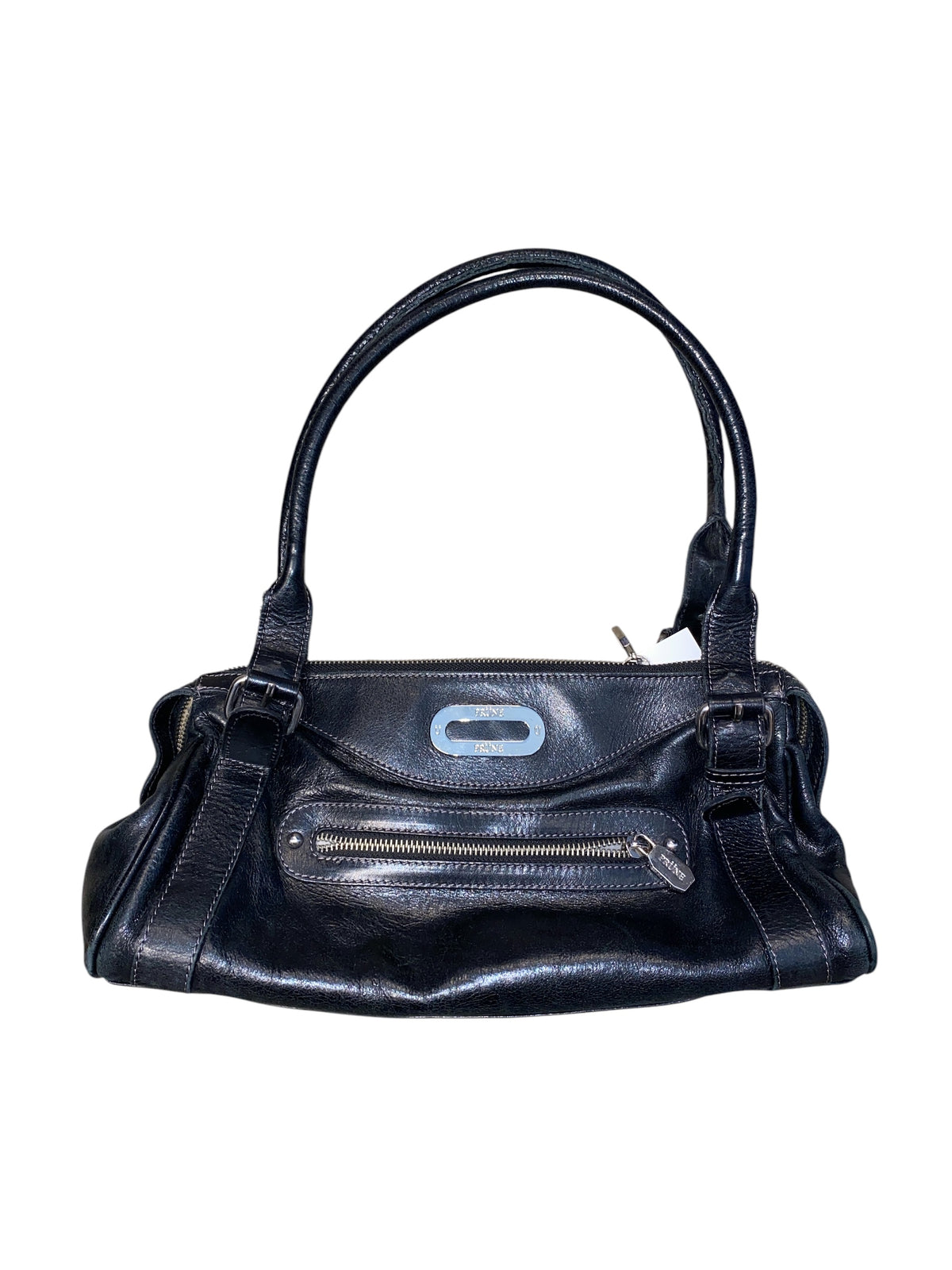 black prune leather double strap shoulder bag