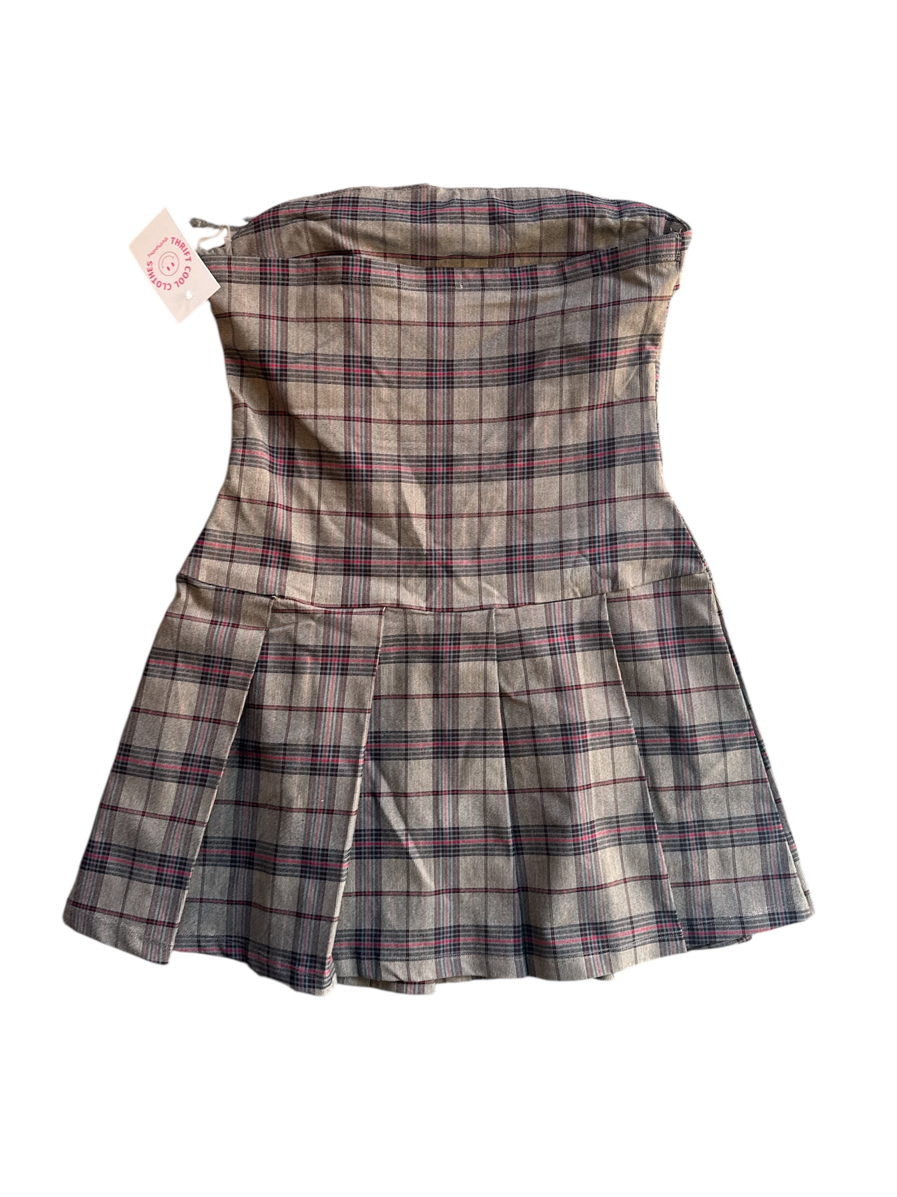 red black madden girl plaid dropwaist strapless dress, xl