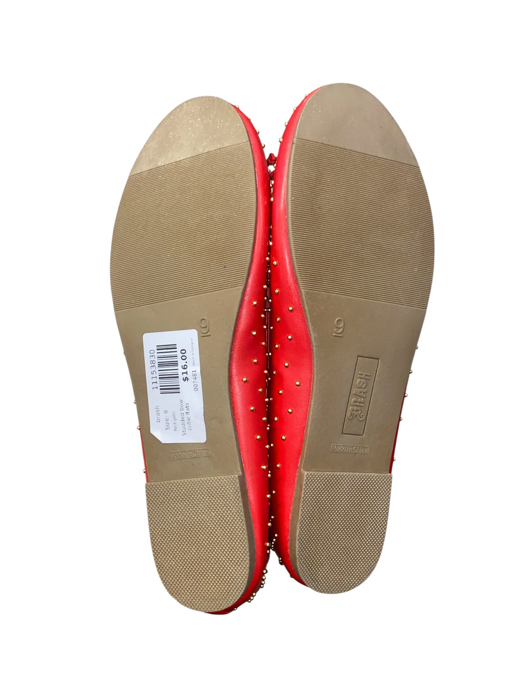 Red gold brash Studded bow cutie flats, 9