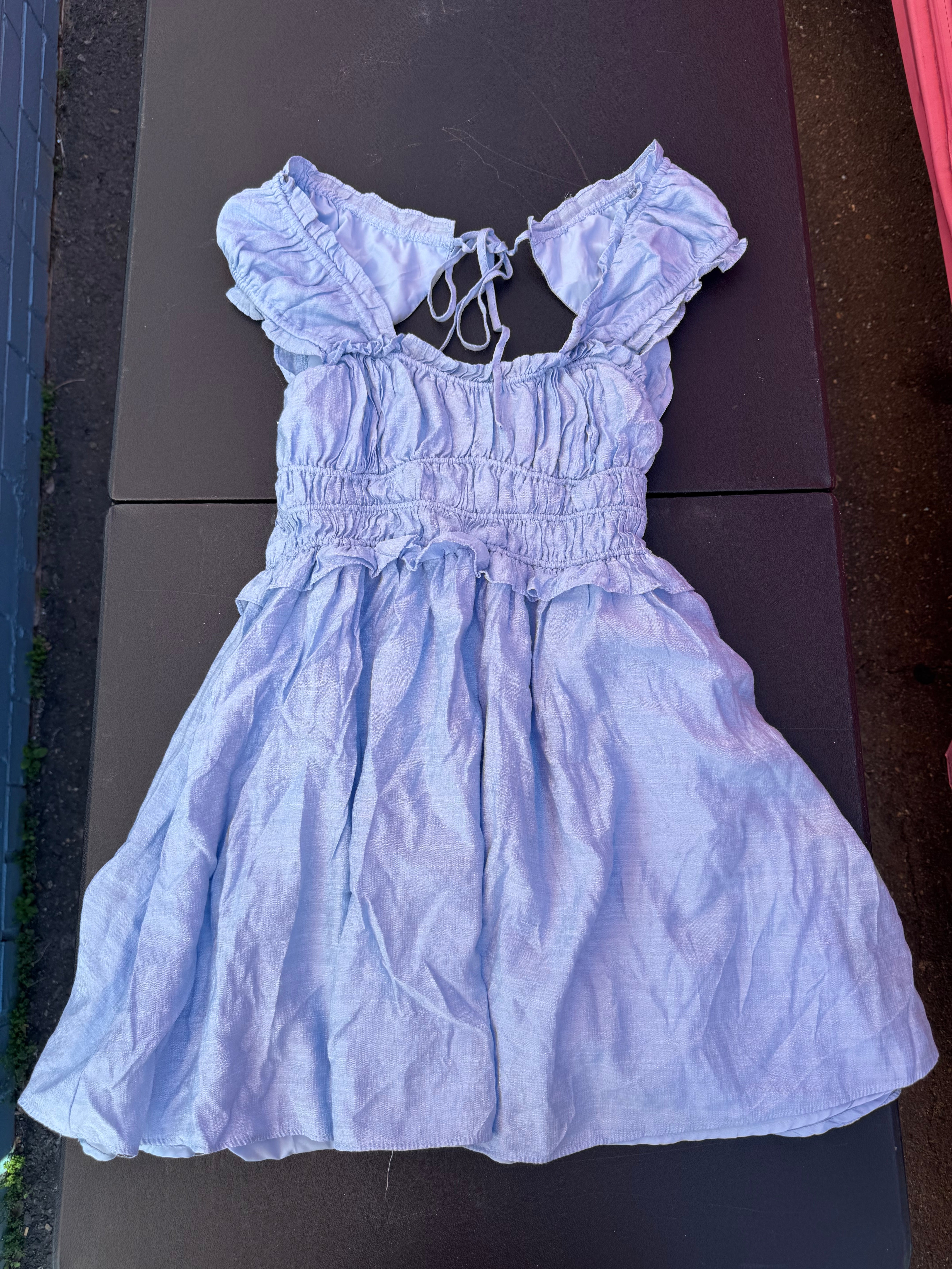 blue mustard seed ruffle dress, m