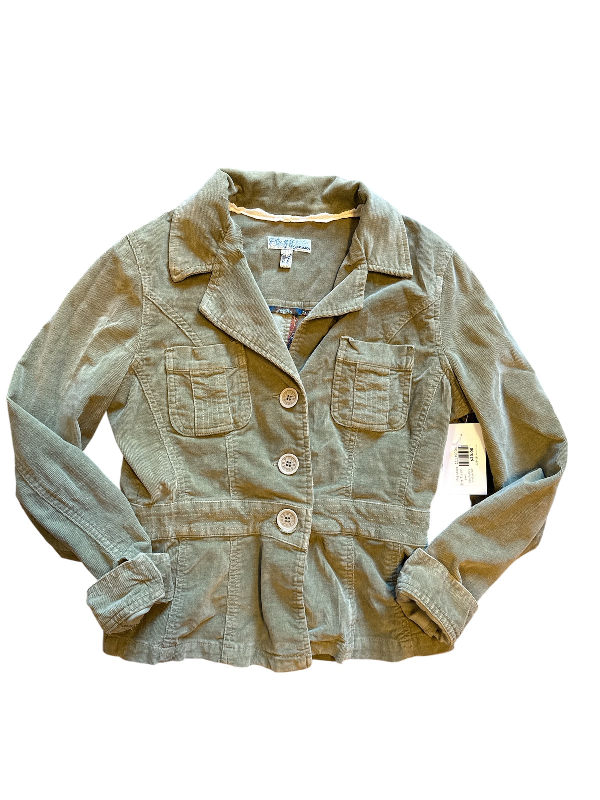 green plug juniors cord button sinch jacket, fits s/m