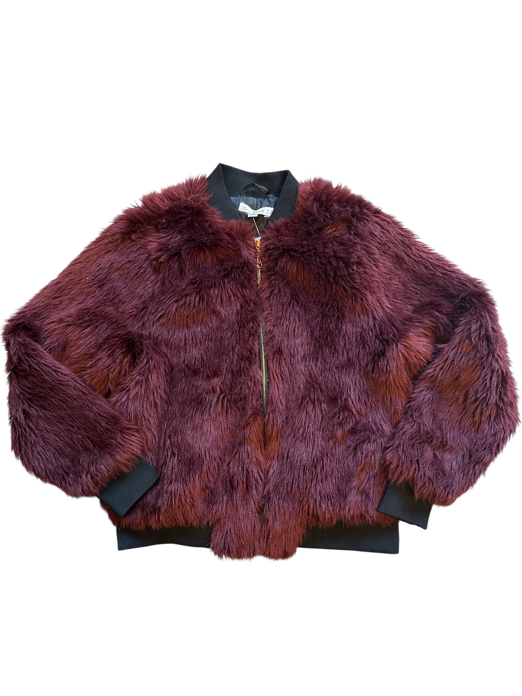 brown say what faux fur zip up, L