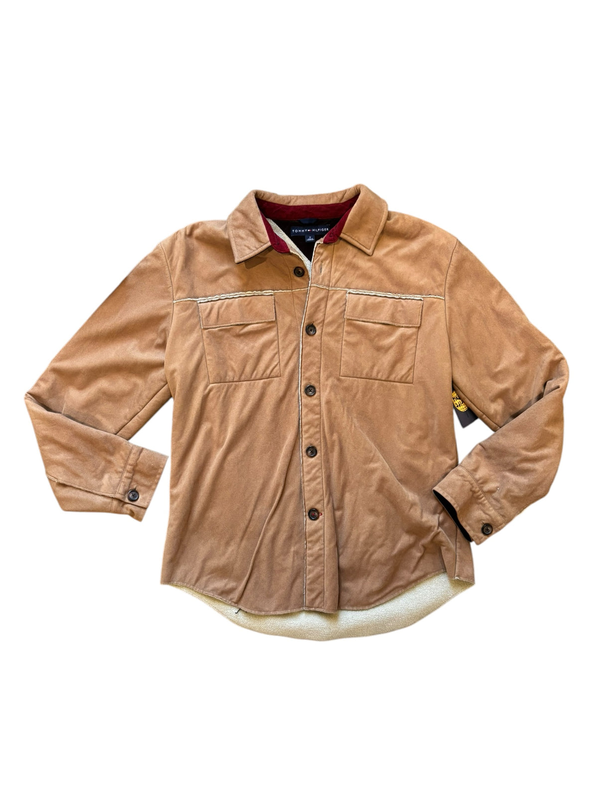 tan tommy hilfiger faux suade button up jacket, m