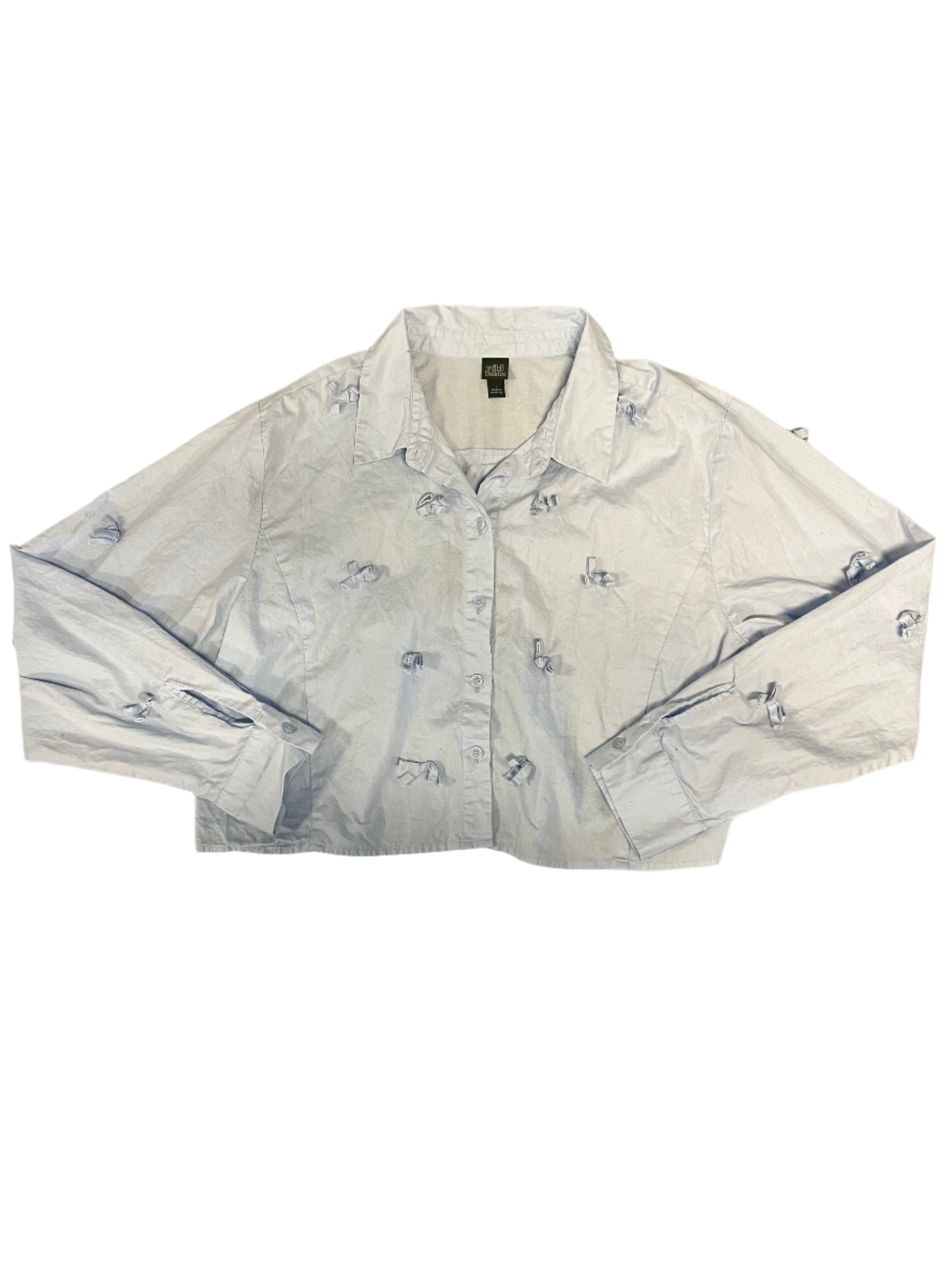 blue wild fable button down w bows, L