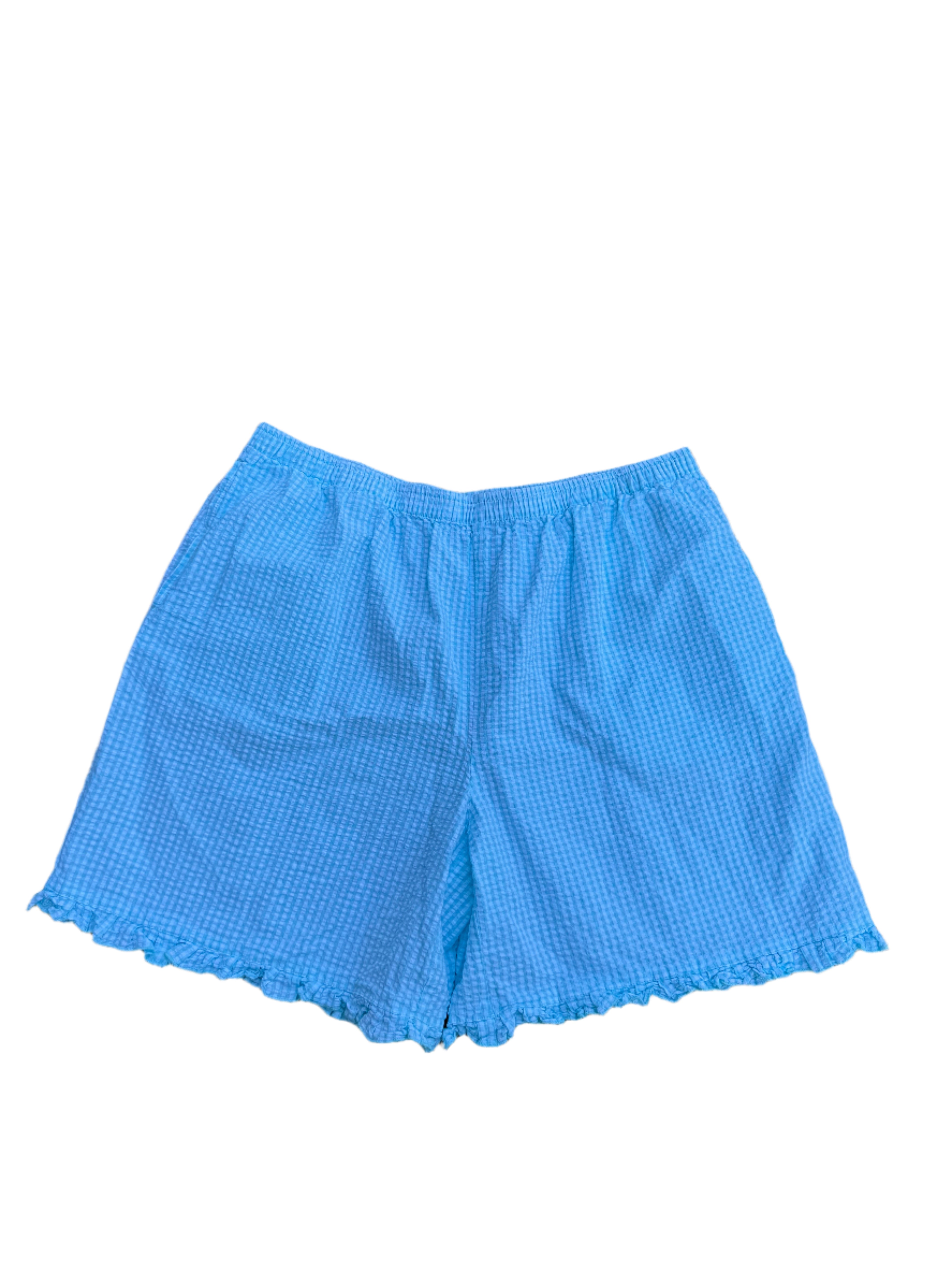 blue white cuddledown gingham seersucker shorts, L
