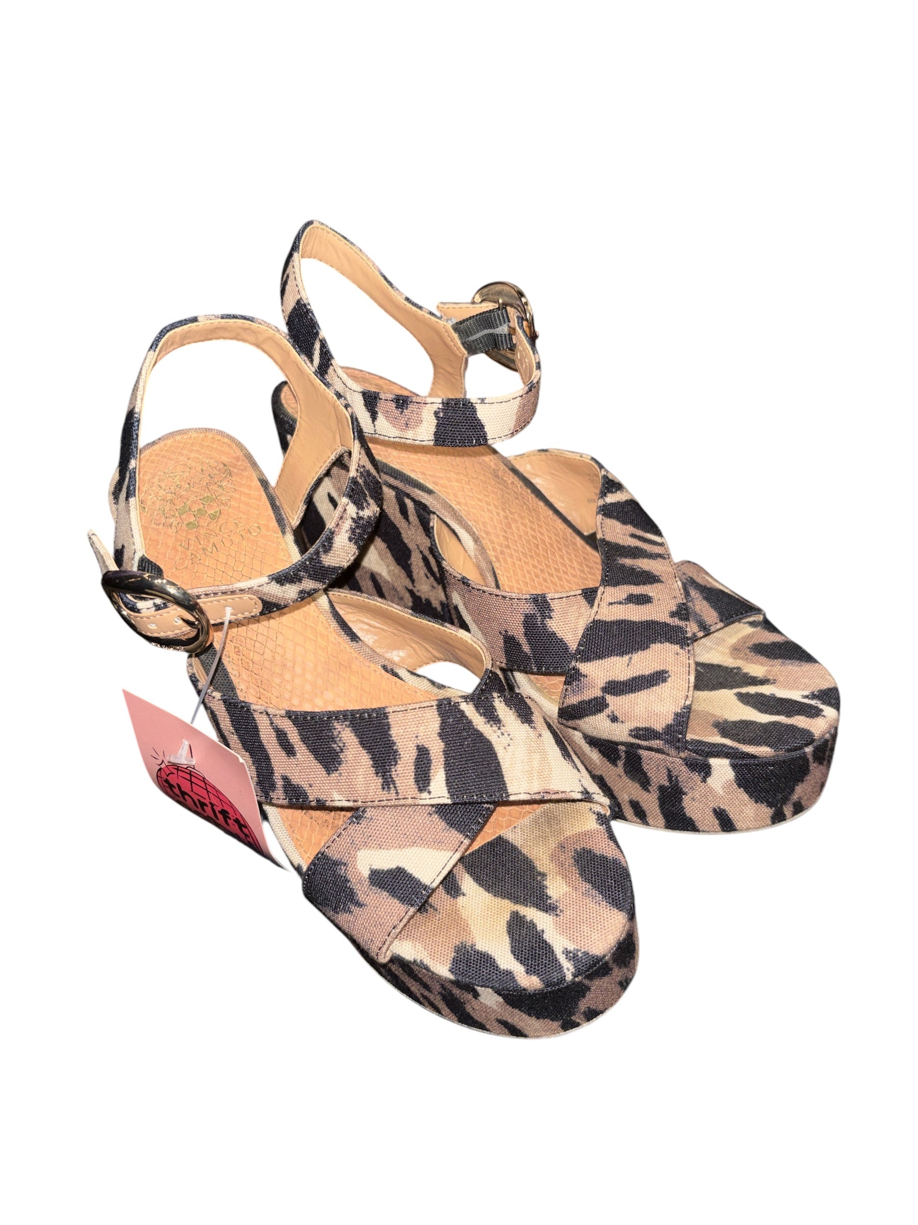brown vince camuto platform animal print sandals, 9.5
