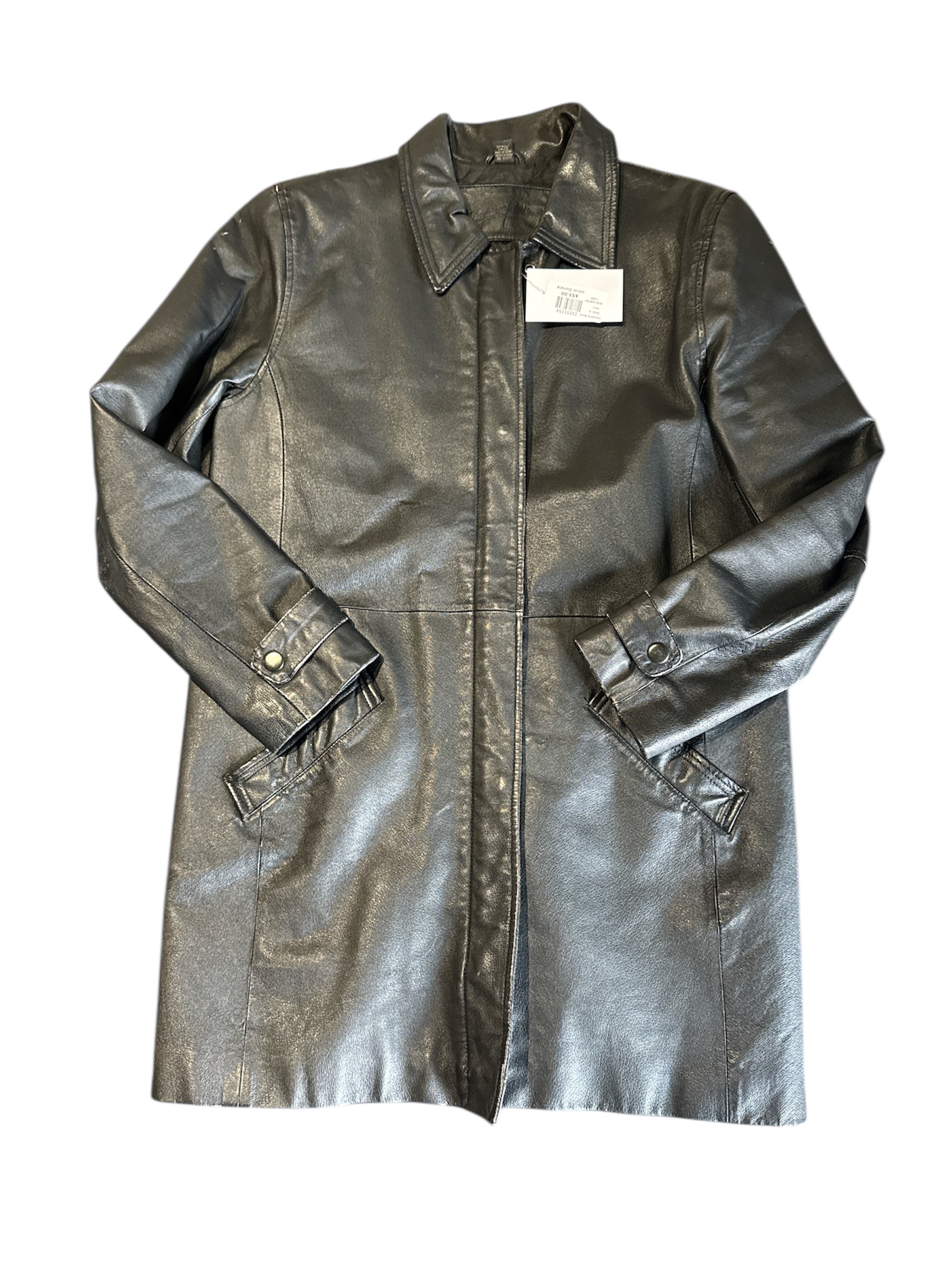 black jaqueline ferrar vtg long leather coat, s