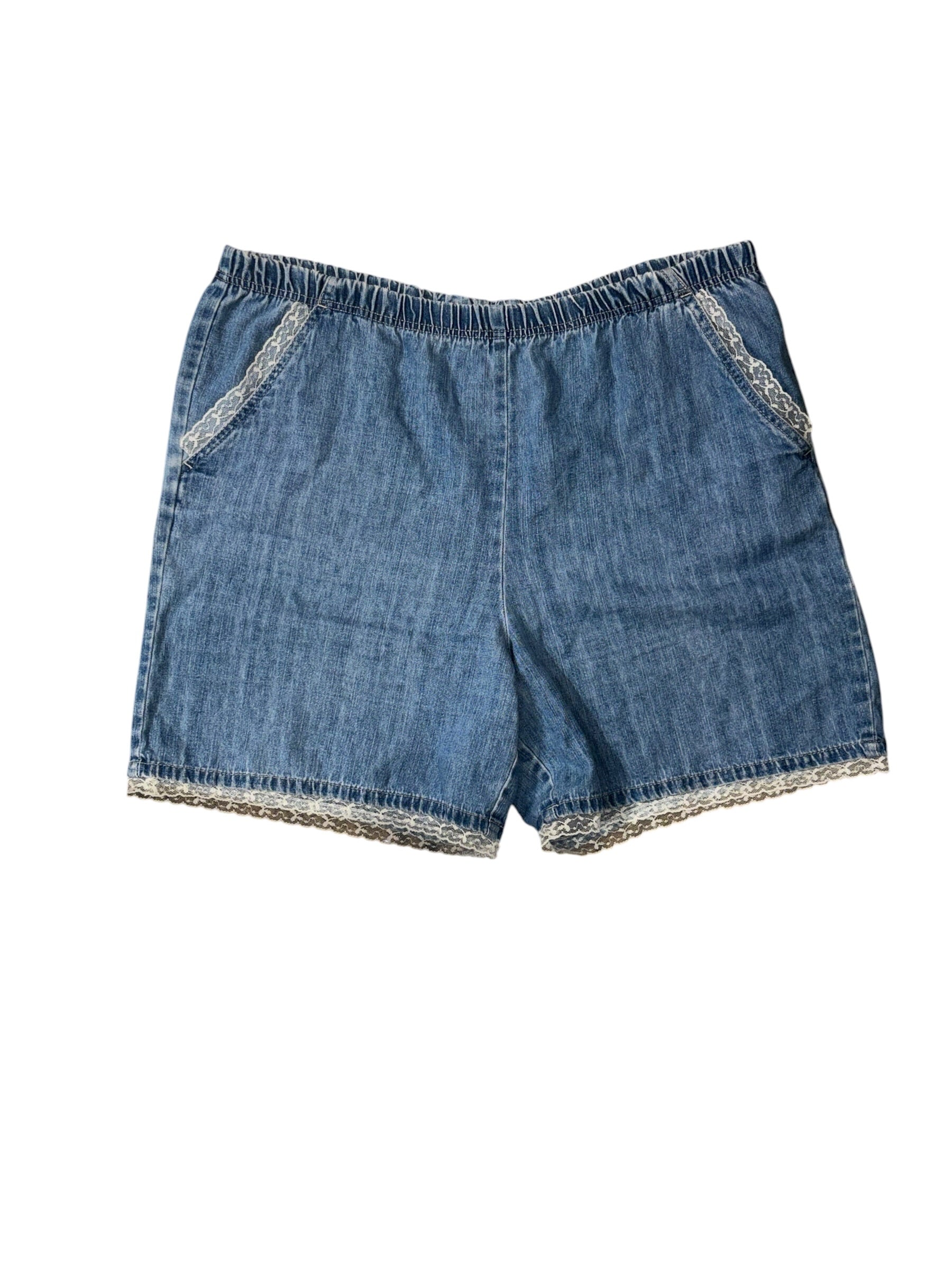 Blue White stag Chambray lace trim shorts XXL