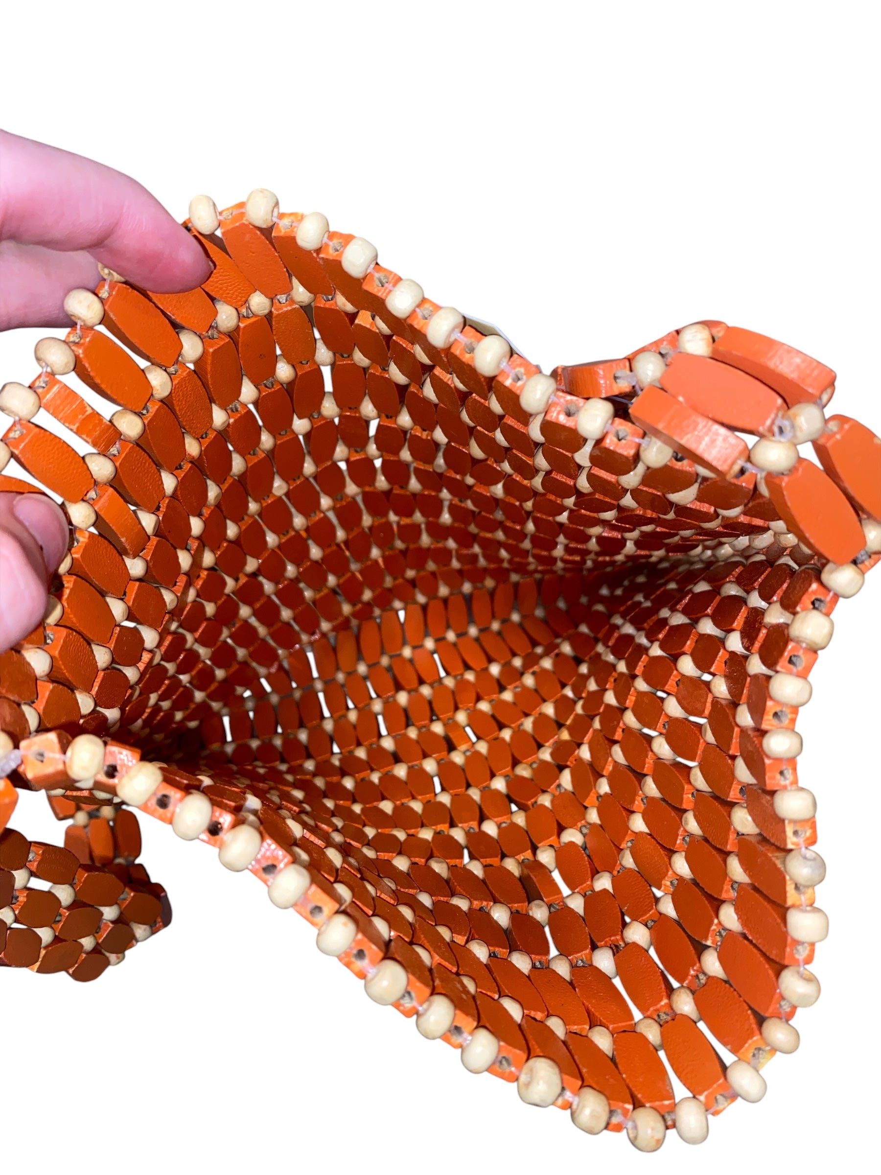 Orange brown  Wooden bead bag