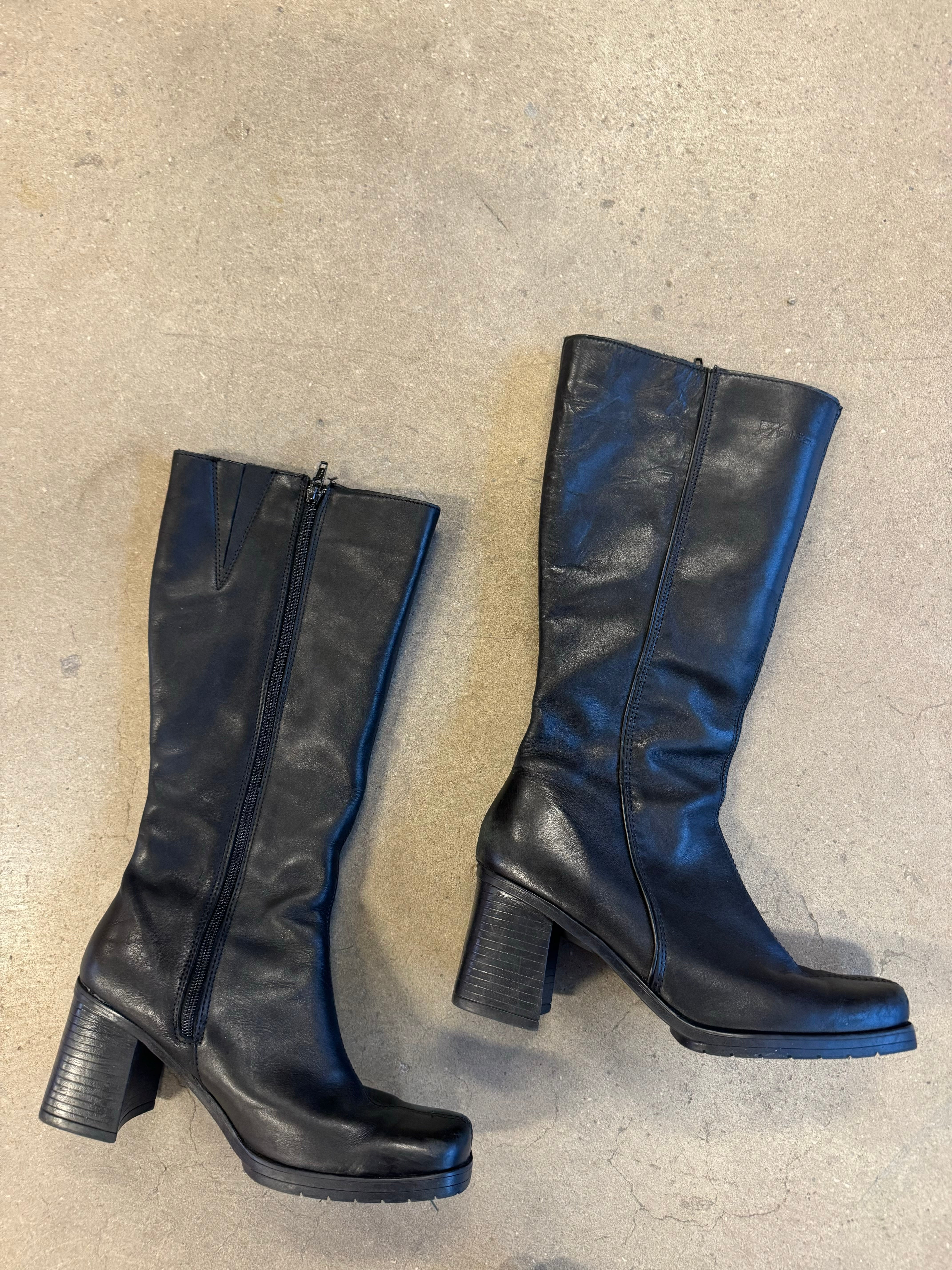 Black Henri pierre Leather tall boots, 8.5 (fits like 7.5!)