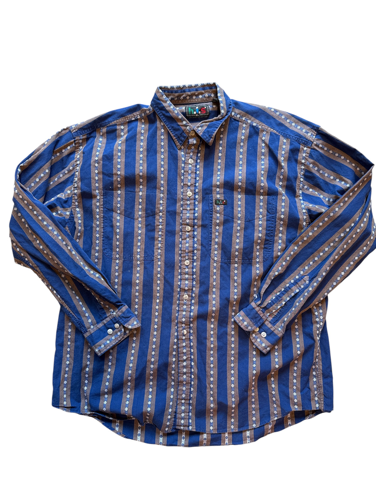 blue brown h.I.s. vtg ls button up, xl