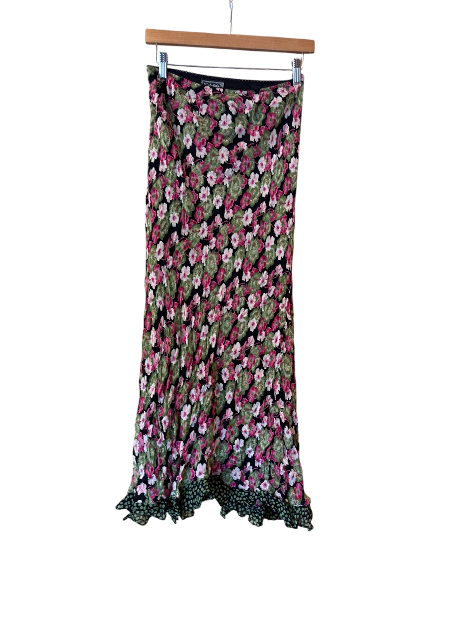 Black pink Nostalgia Floral midi skirt, M