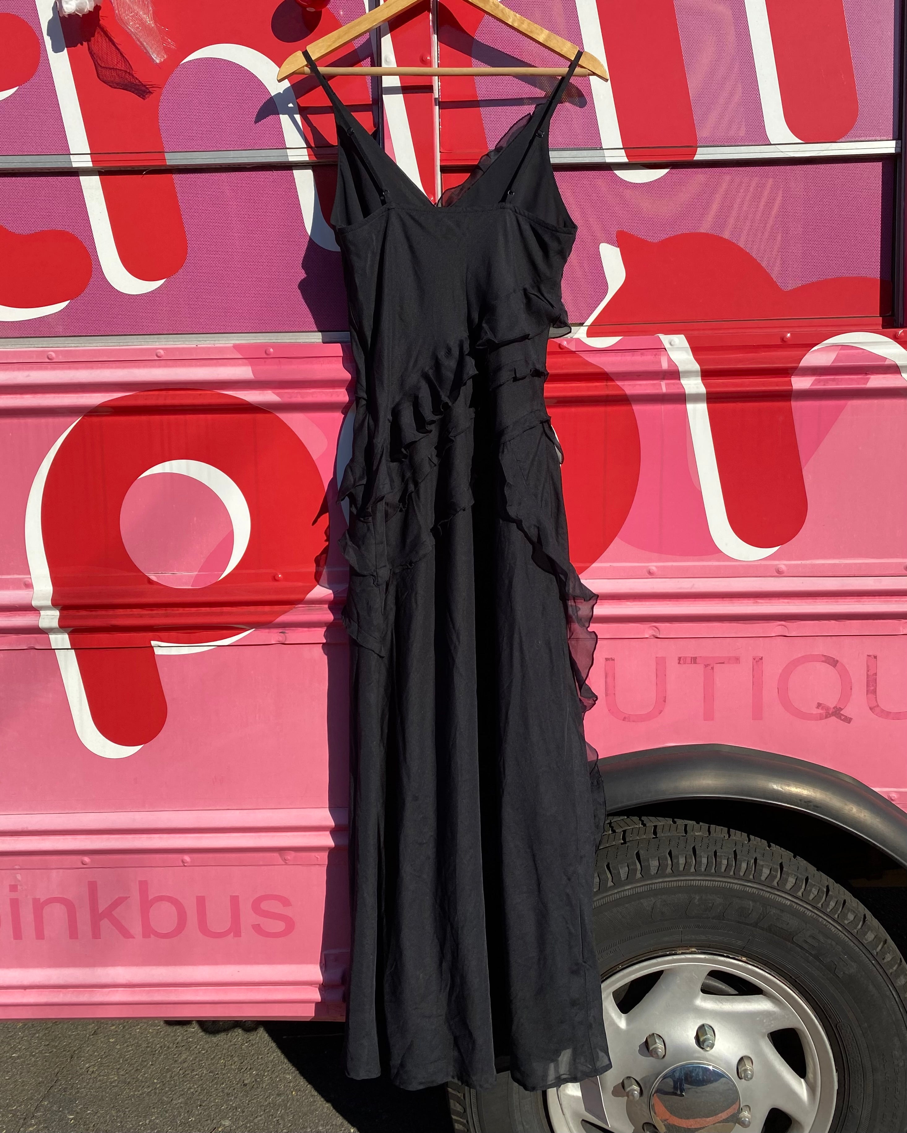 black abercrombie ruffle sleeveless maxi dress nwt, m