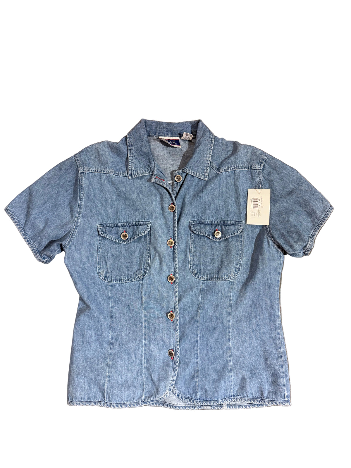 blu e bill blass chambray ss button up, L