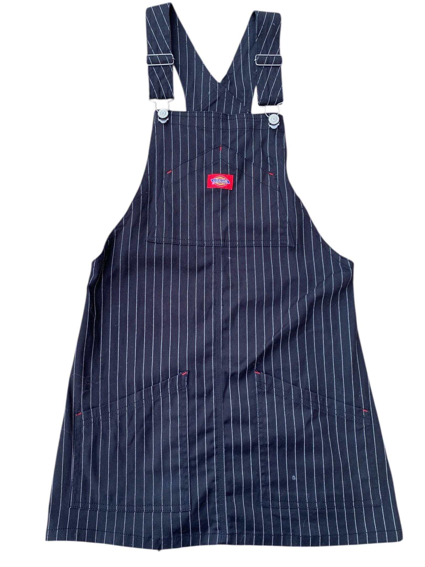 black white dickies pinstripe pinafore, xs