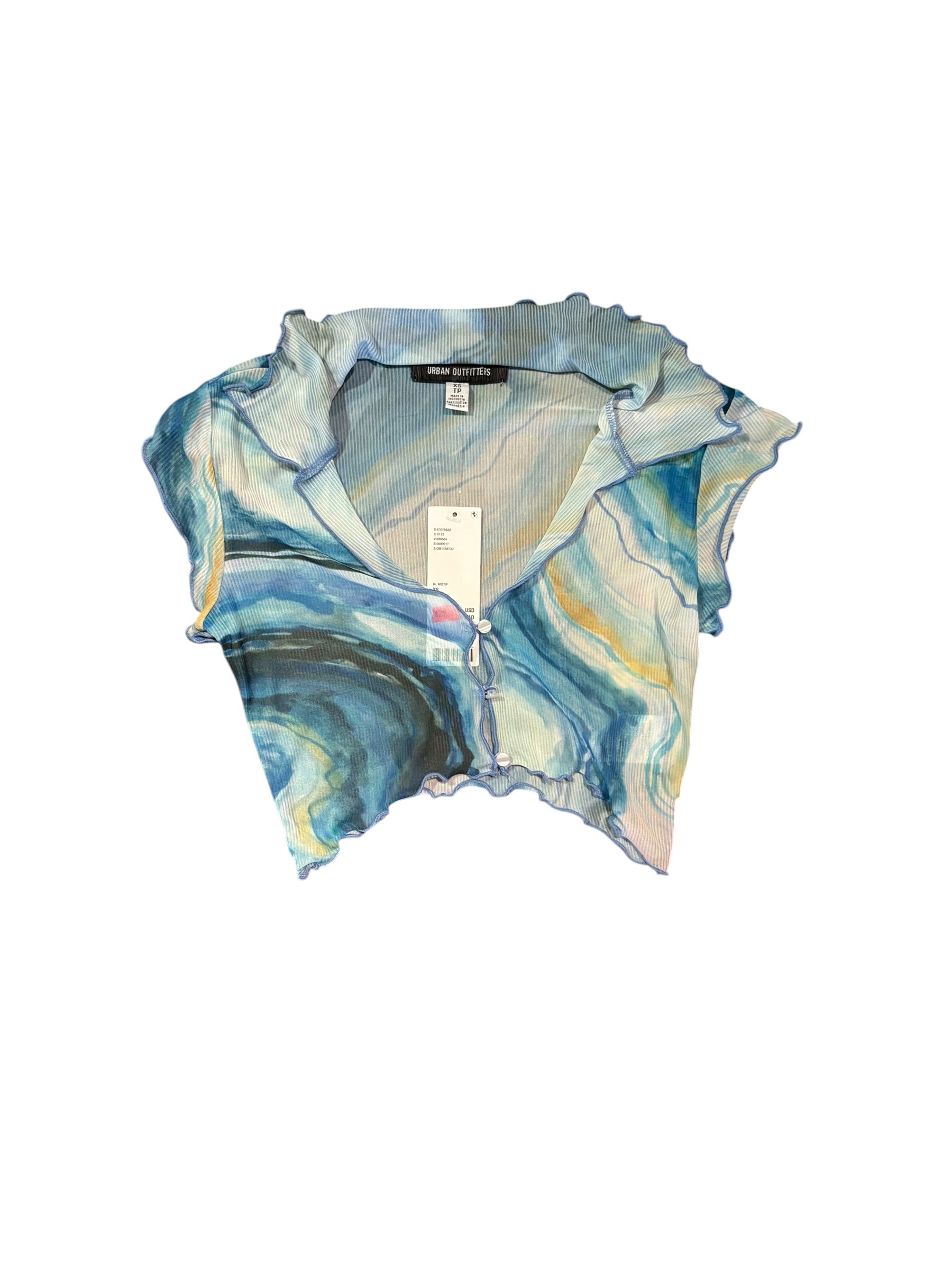 blue urban outfitters nwt sheer watercolor top, xs