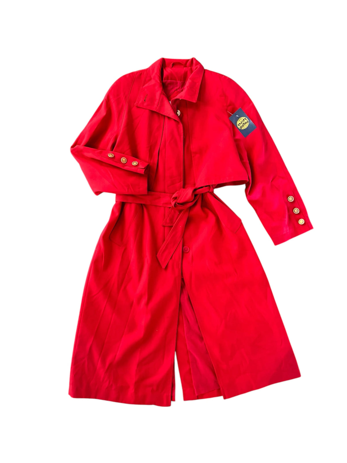 red mj carroll vtg long trench, 6p