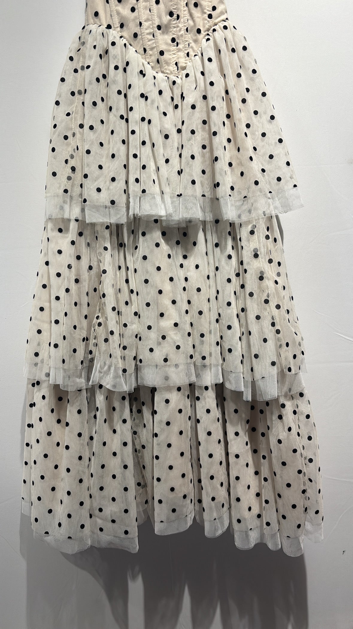 beige blacl  polka dot mesh halter maxi dress, xs/s
