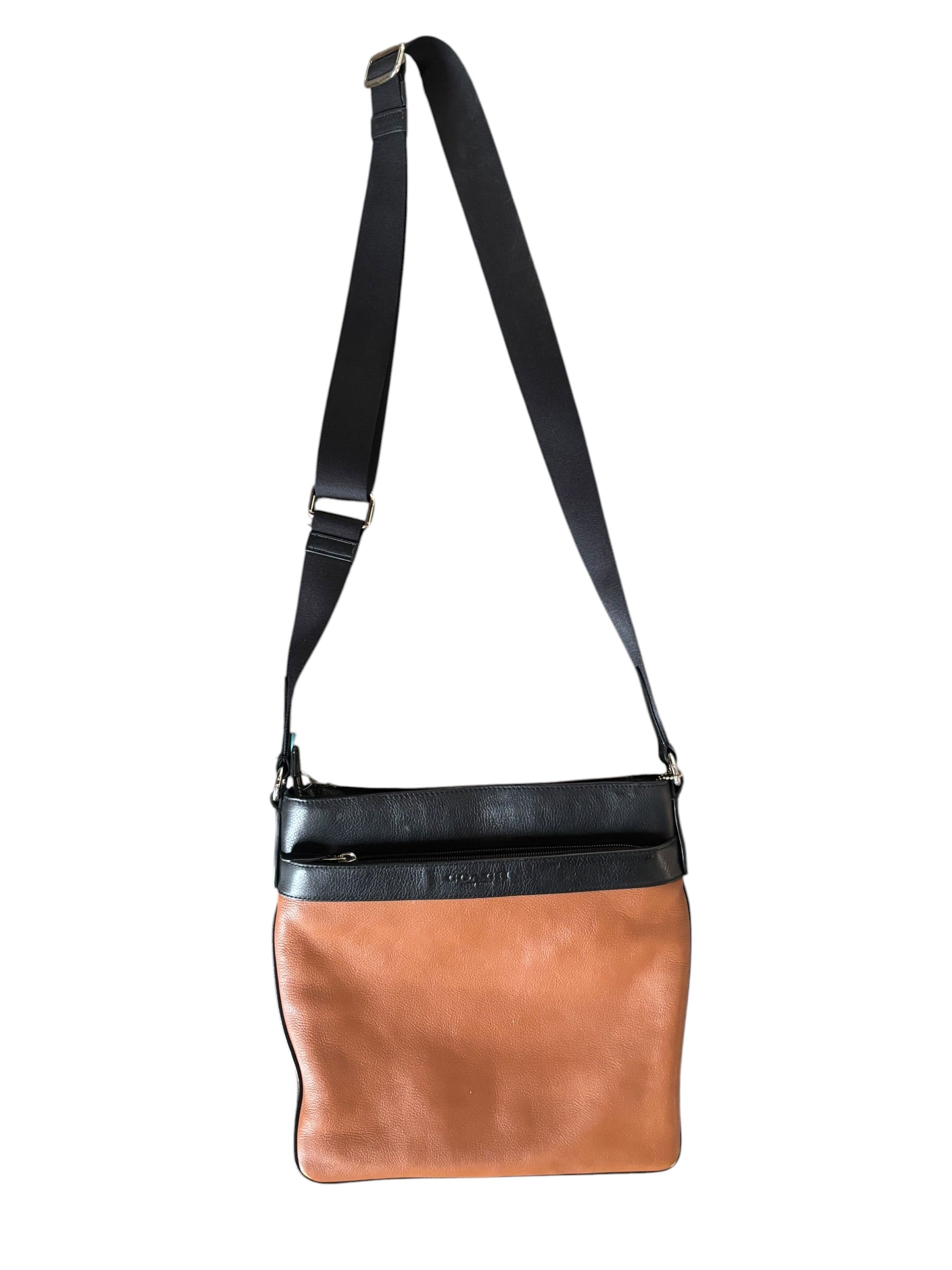 brown black coach two toned crossbody bag
