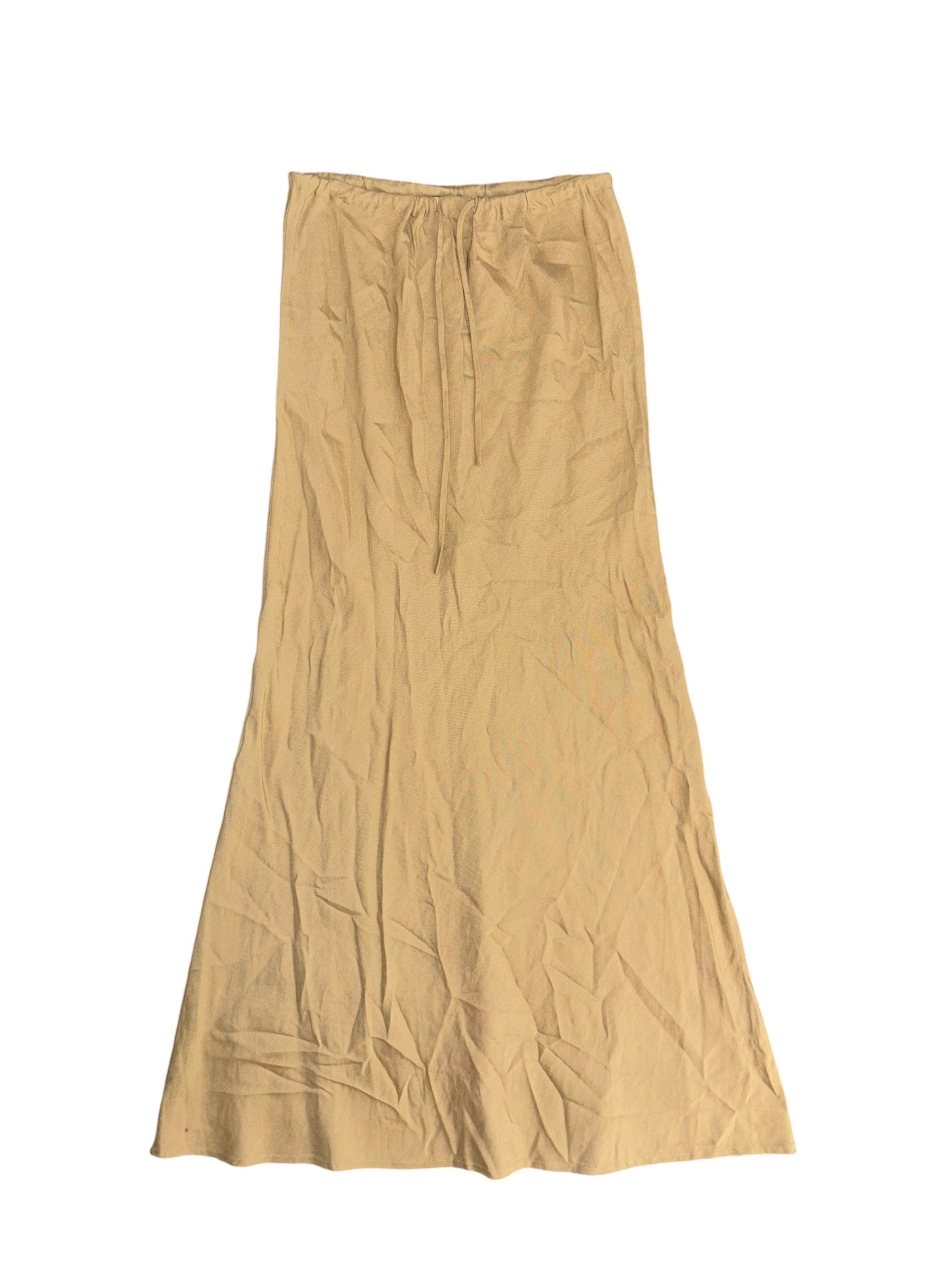 tan crescent midi skirt, m