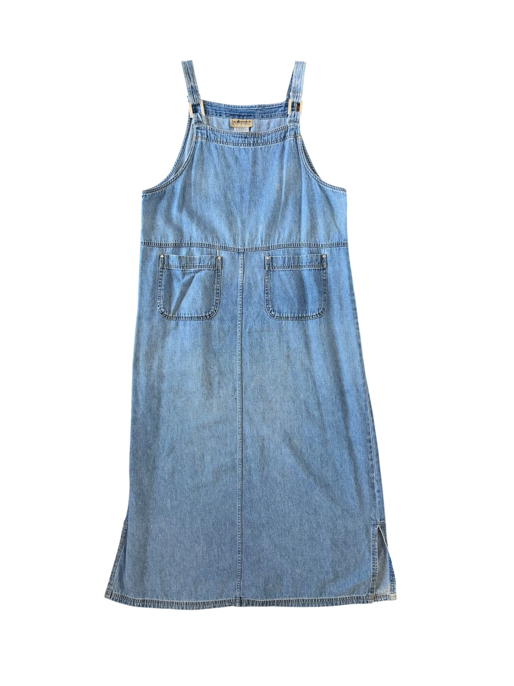 blue sag harbor overall dress w pockets, m