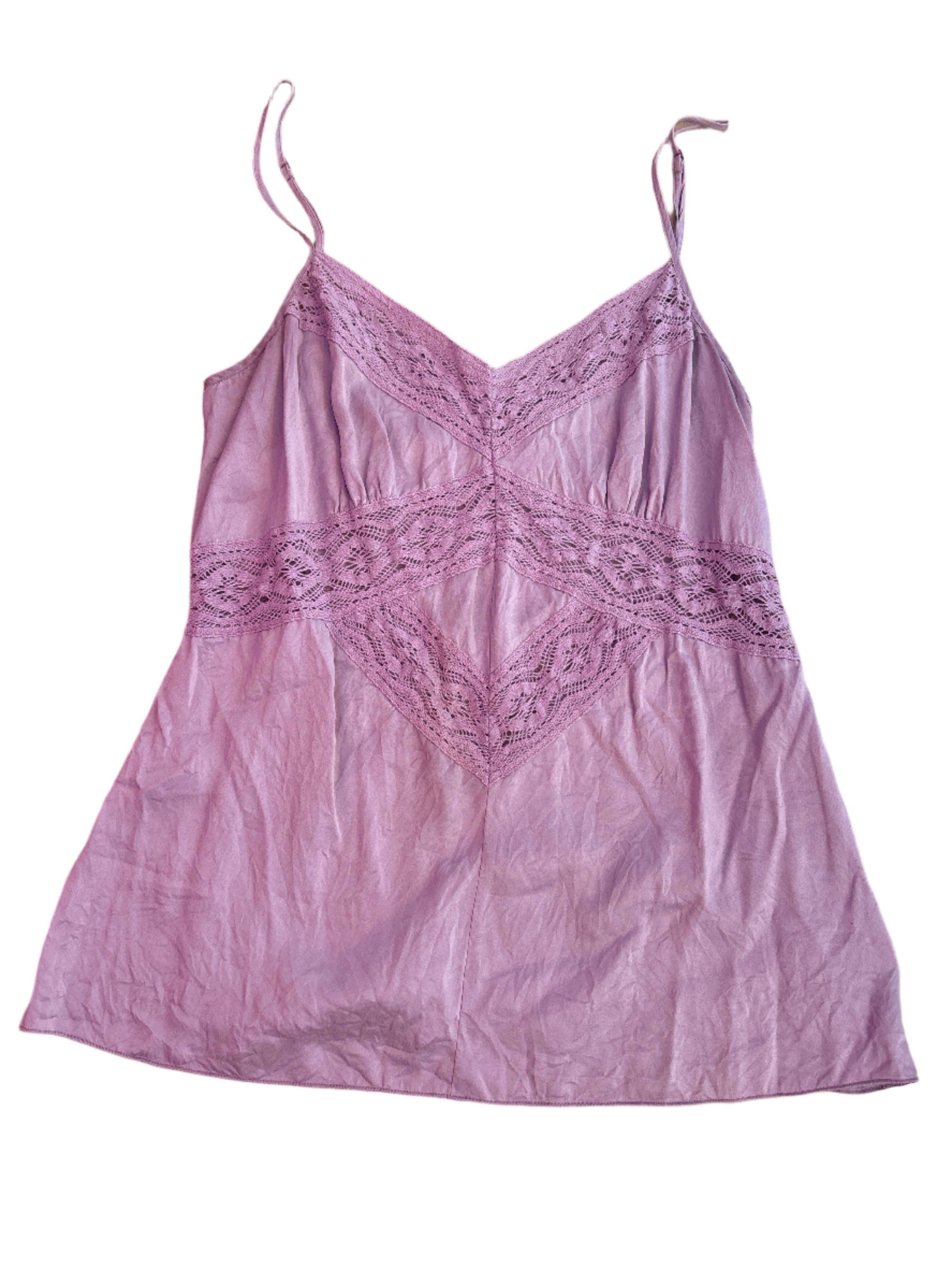 purple moda silk tank w lace, m