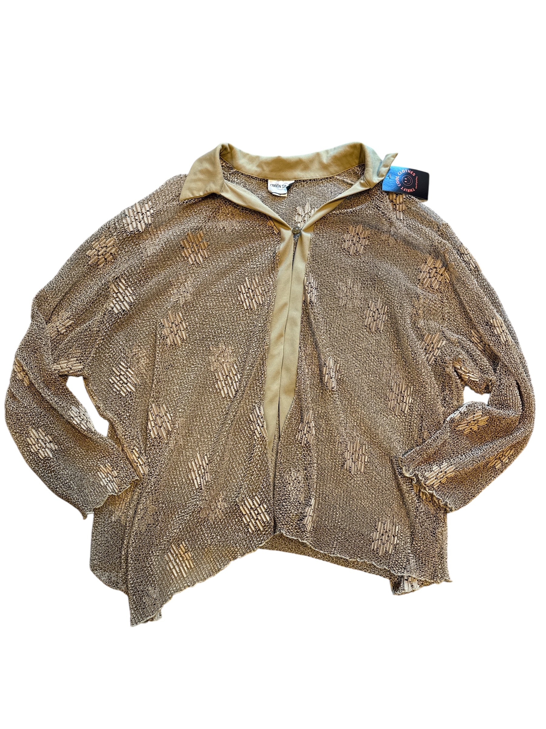 tan caren sport mesh flower print scrunchie button up, 1X