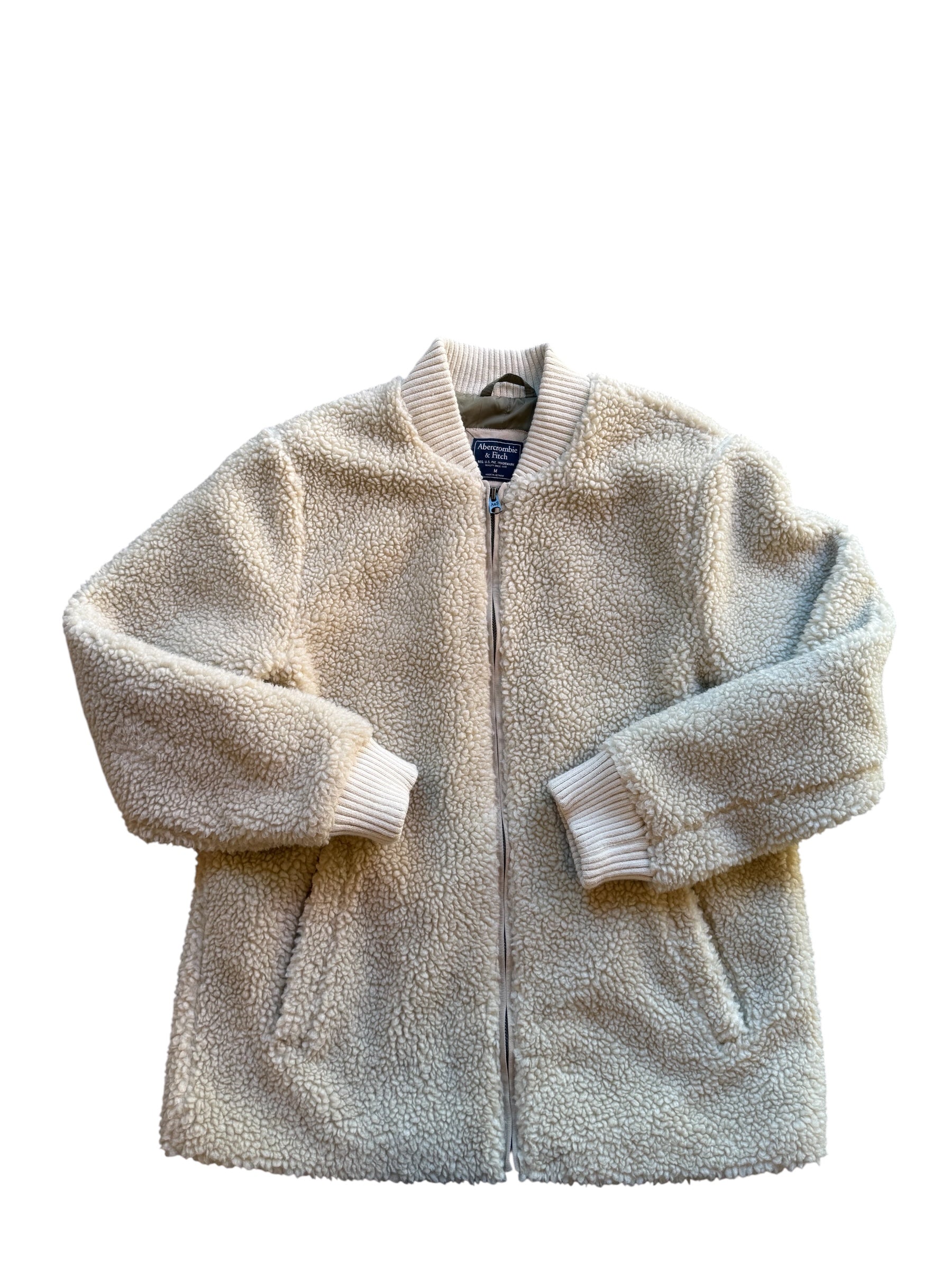 beige abercrombie sherpa bomber, m