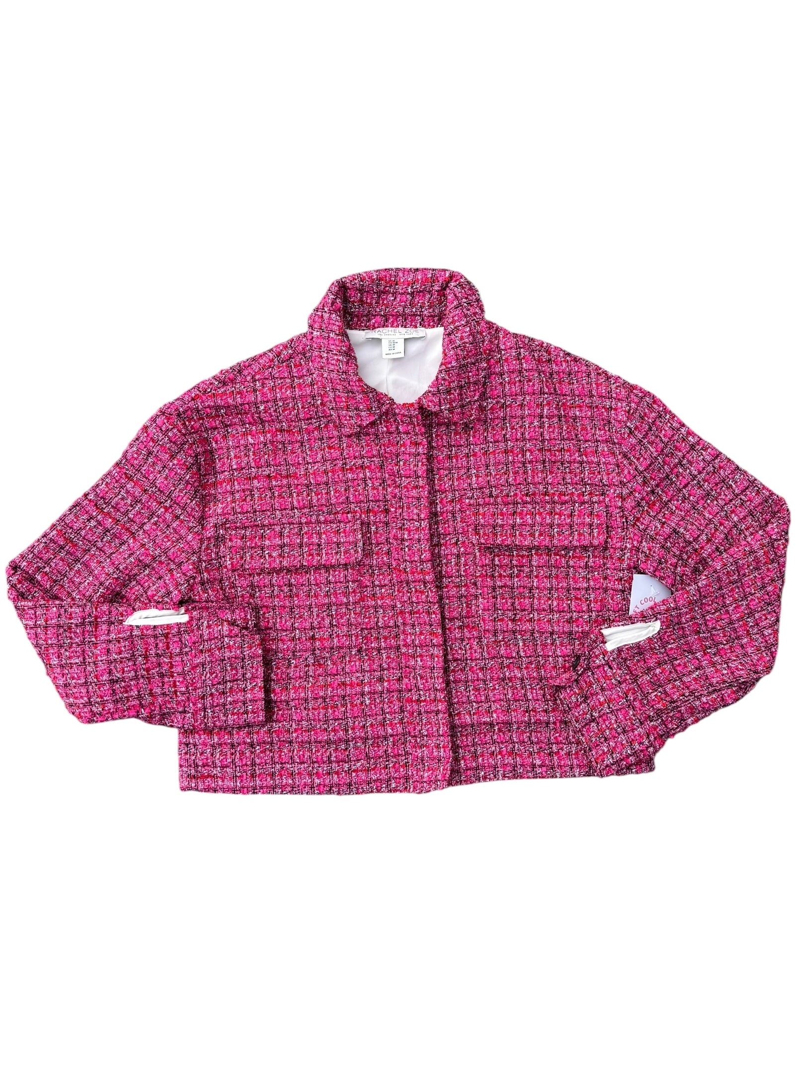 hot pink black rachel zoe tweed cropped zip up, m