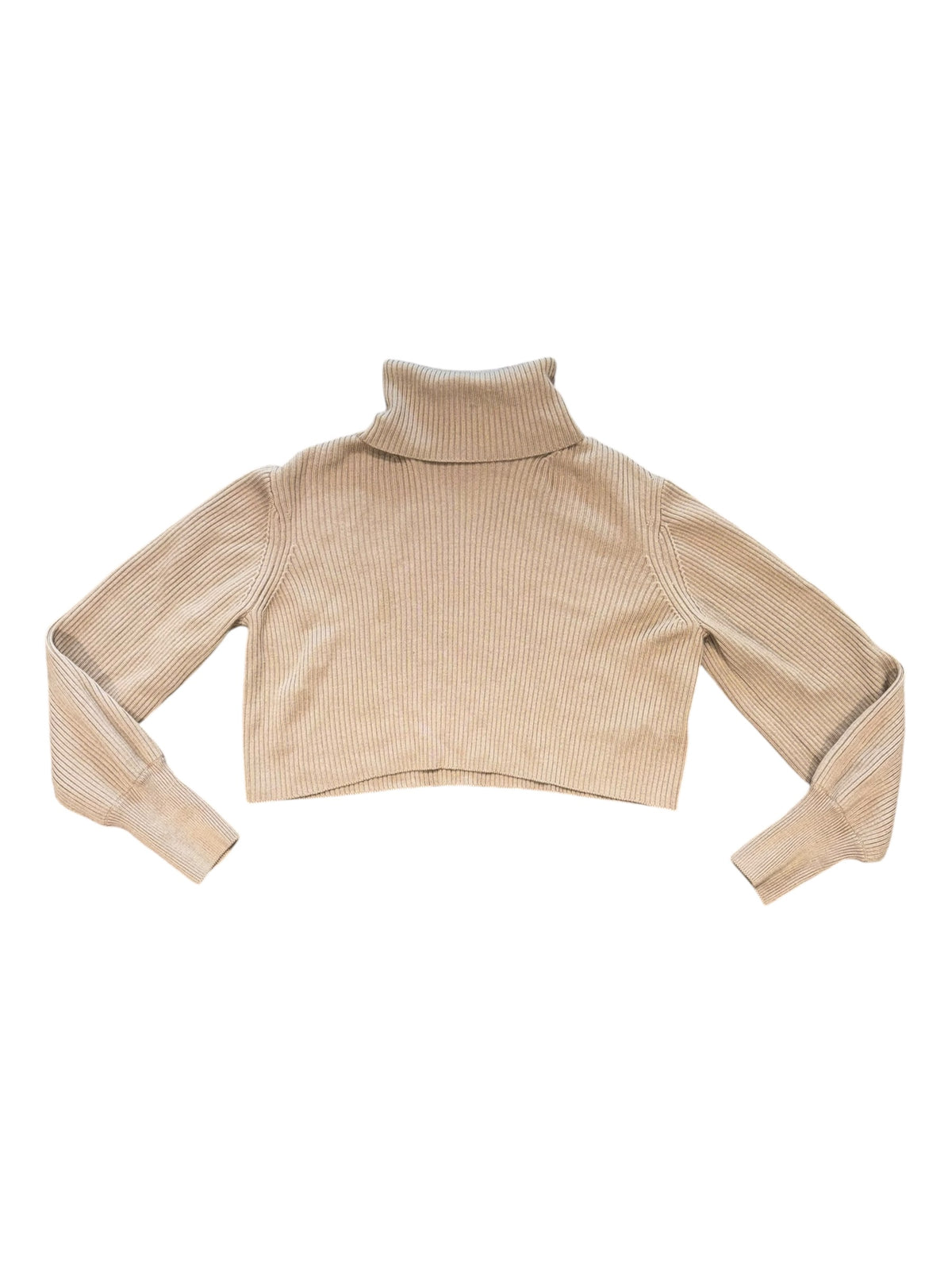 taupe aritzia turtle neck ribbed cropped sweater, xs