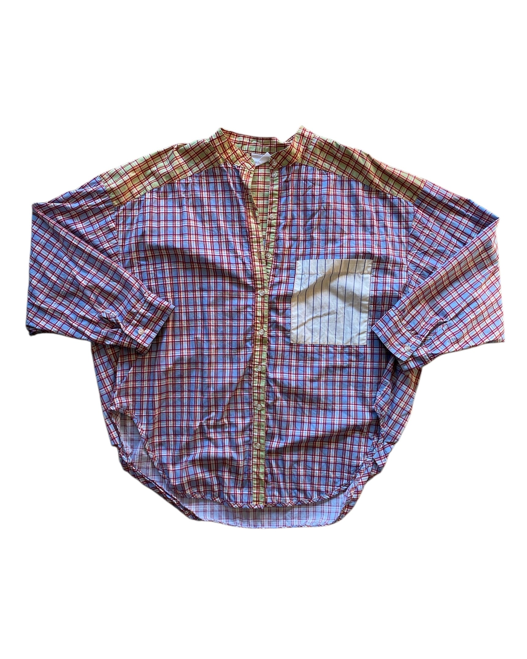 green red blue out from under plaid ls button down, xs/s