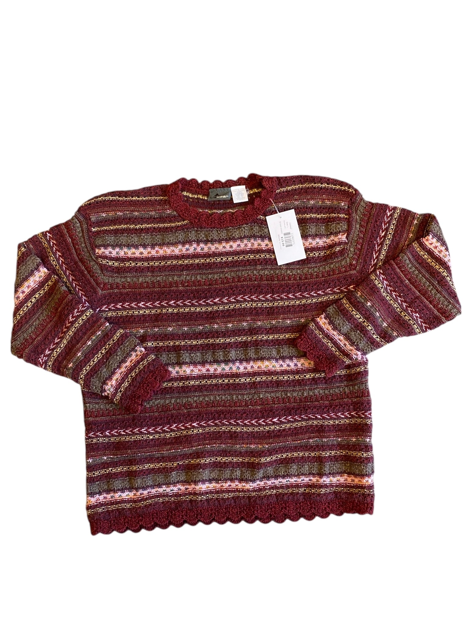 Maroon pink Lizwear Striped sweater, L