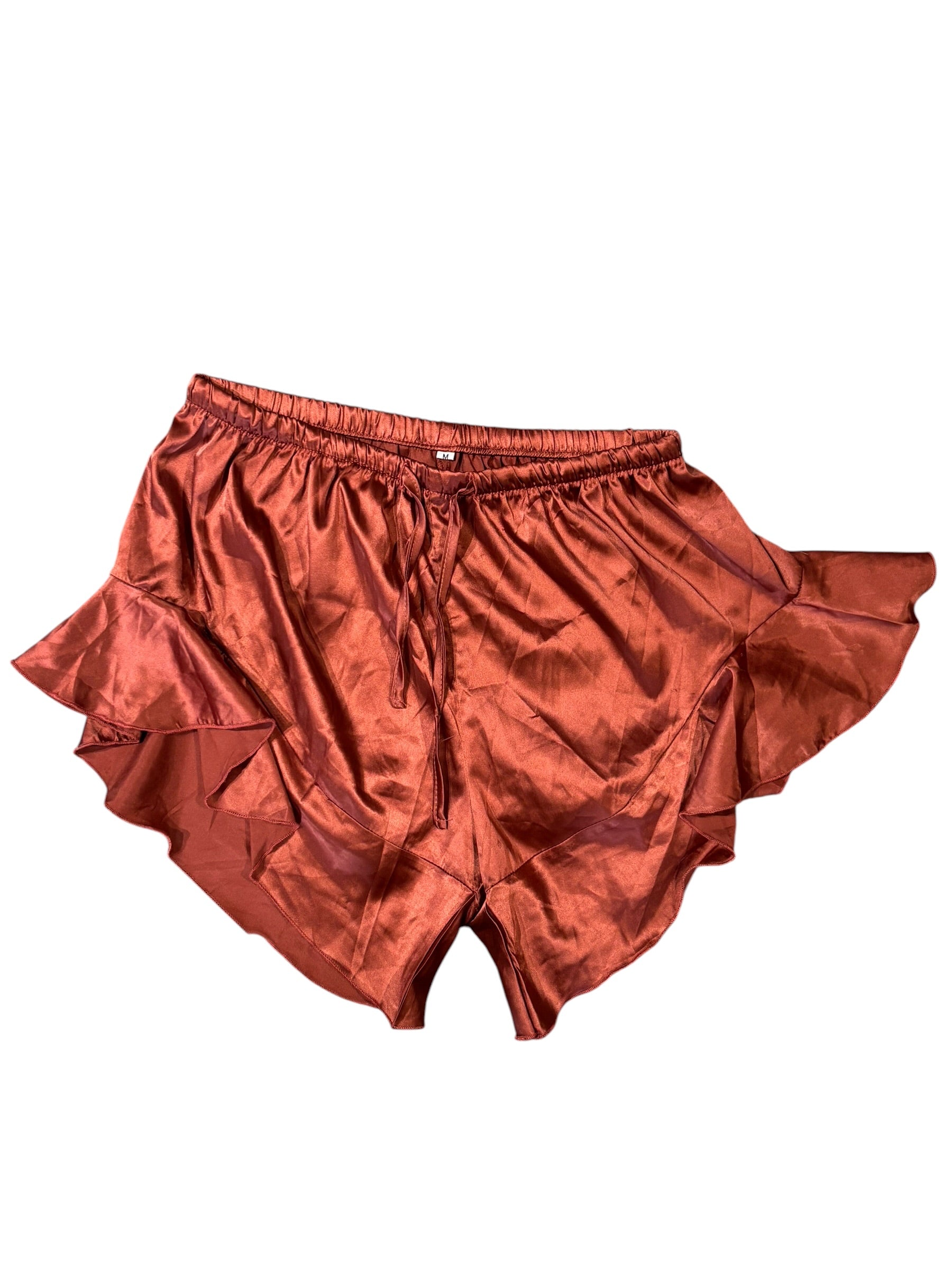 rust  silky ruffle pj shorts, m