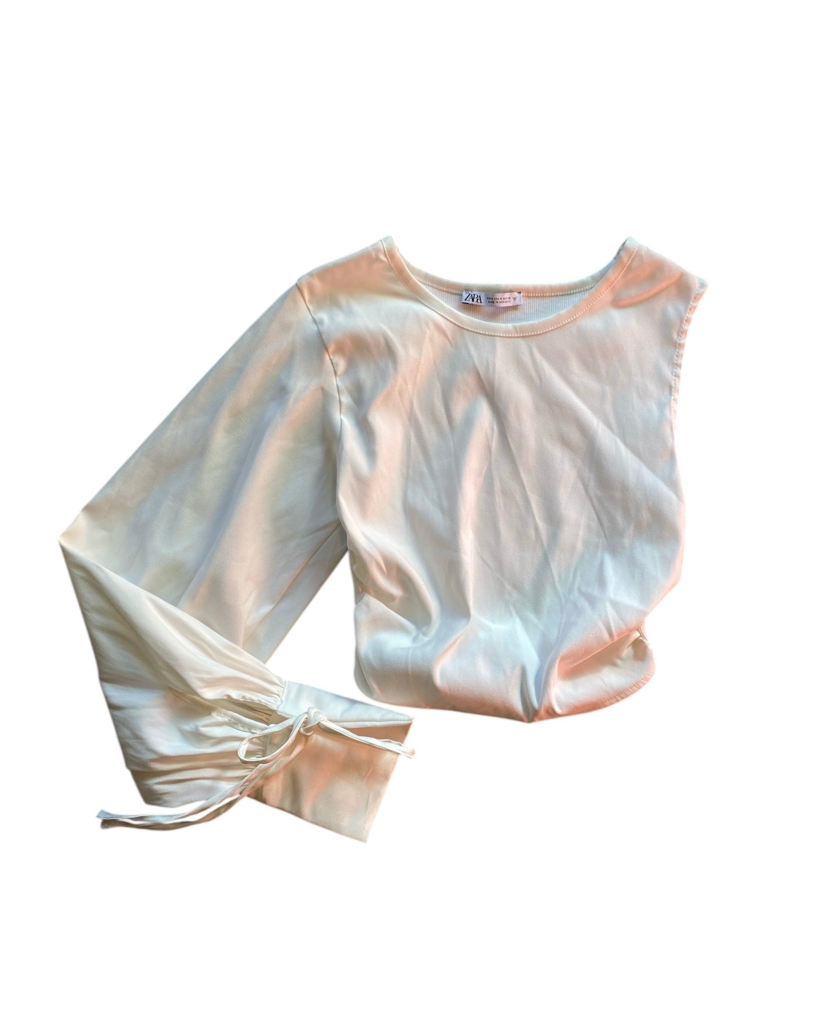 white zara one shoulder cutoff top, s