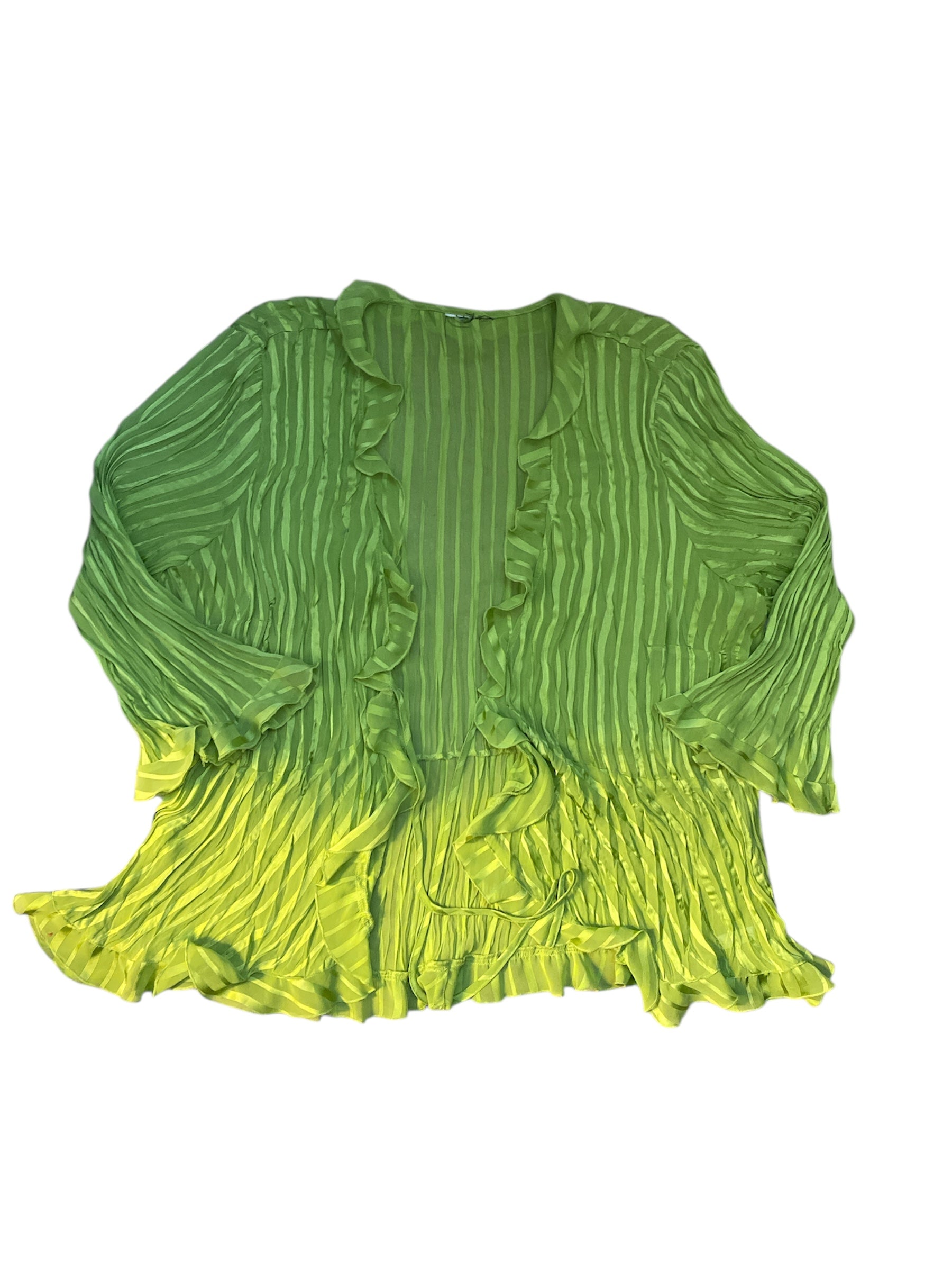 Green  Pleated ruffle tie front ls