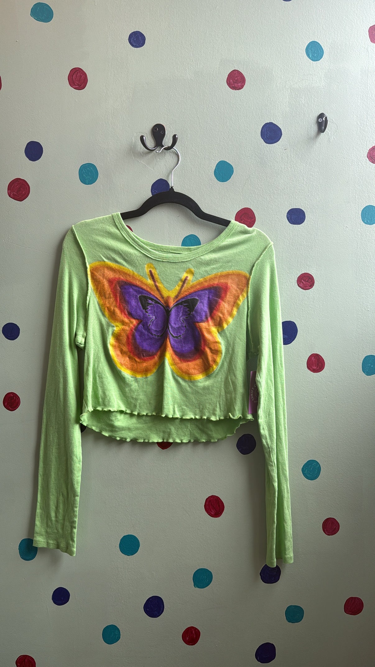 neon green urban outfitters butterfly ls, 2x