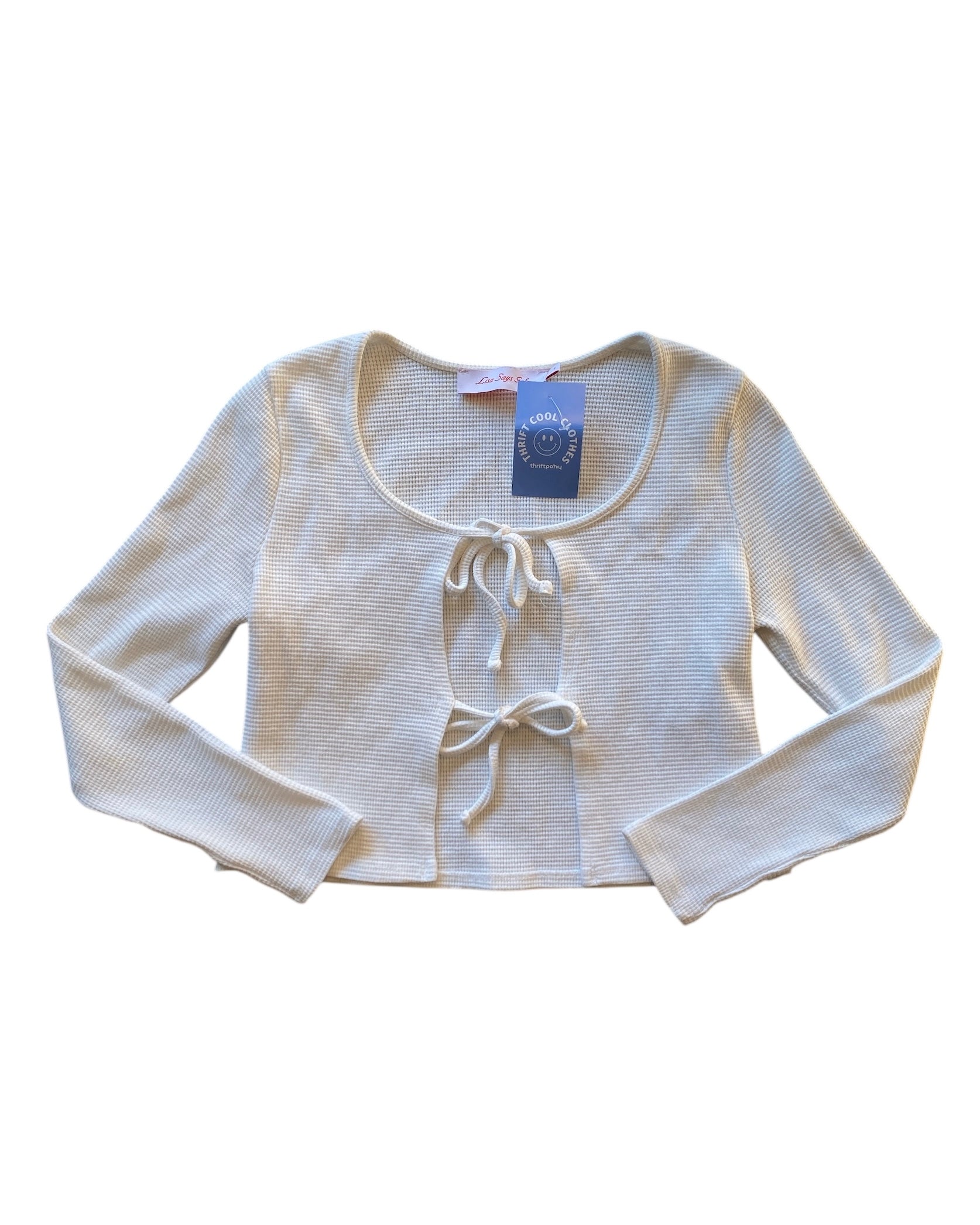 white lisa says gah waffleknit tie ls, s