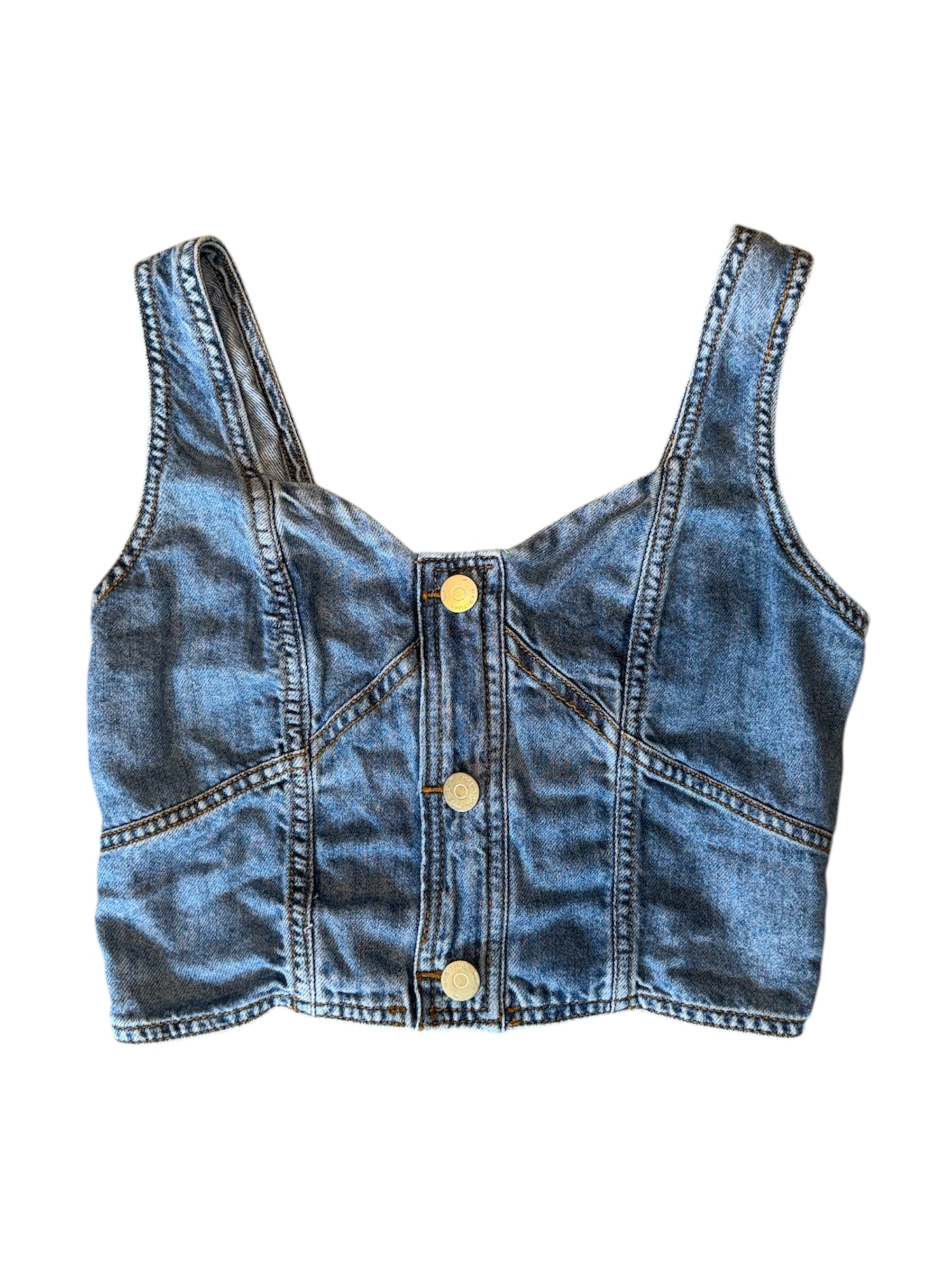 blue habitual denim button top, xs