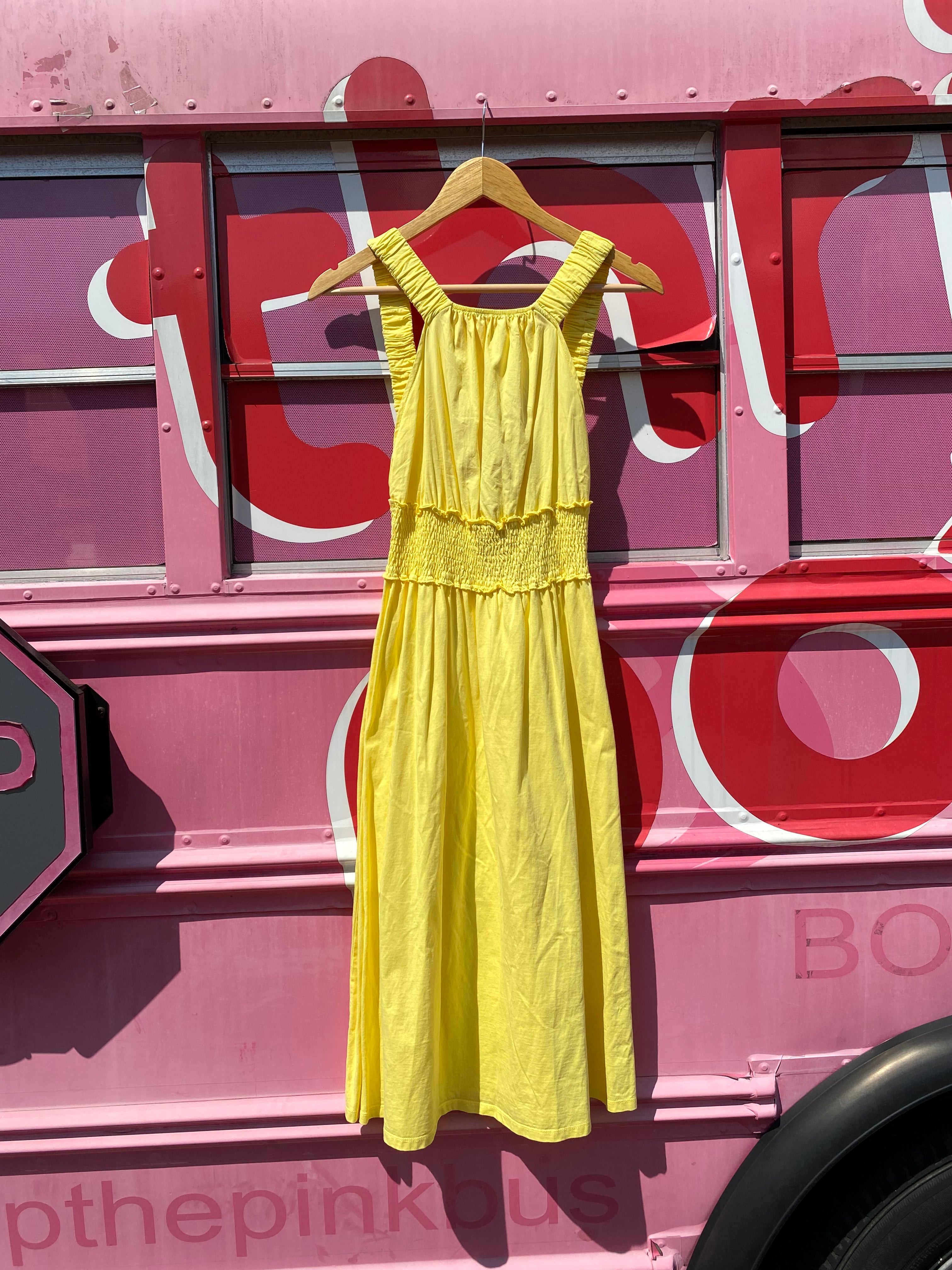yellow zara low back tank maxi, s