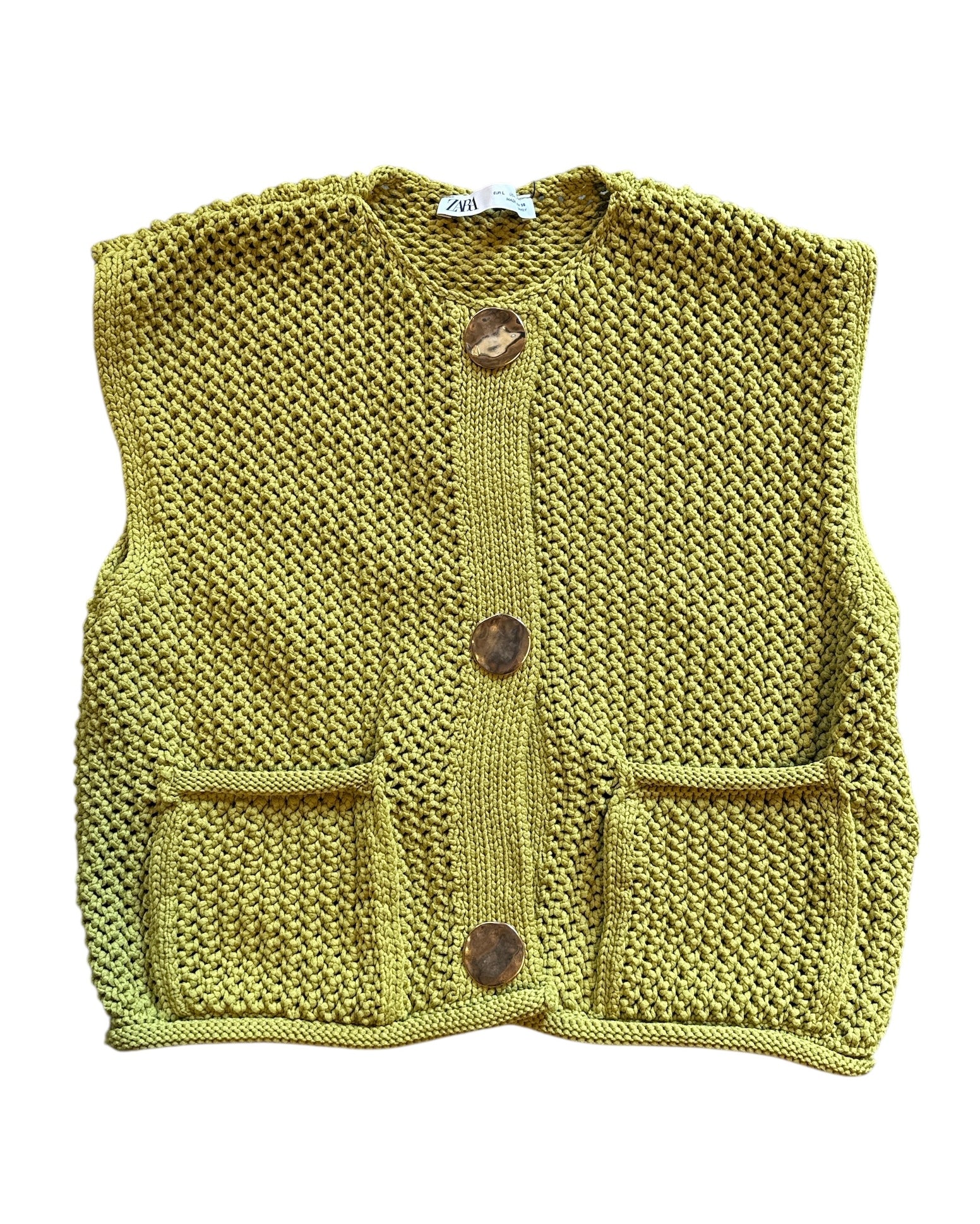 green zara knit vest nwt, l