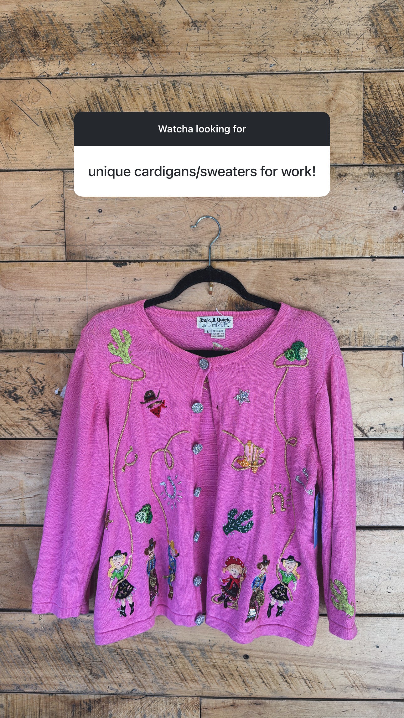 Pink jack b quick Cowgirl sweater, L