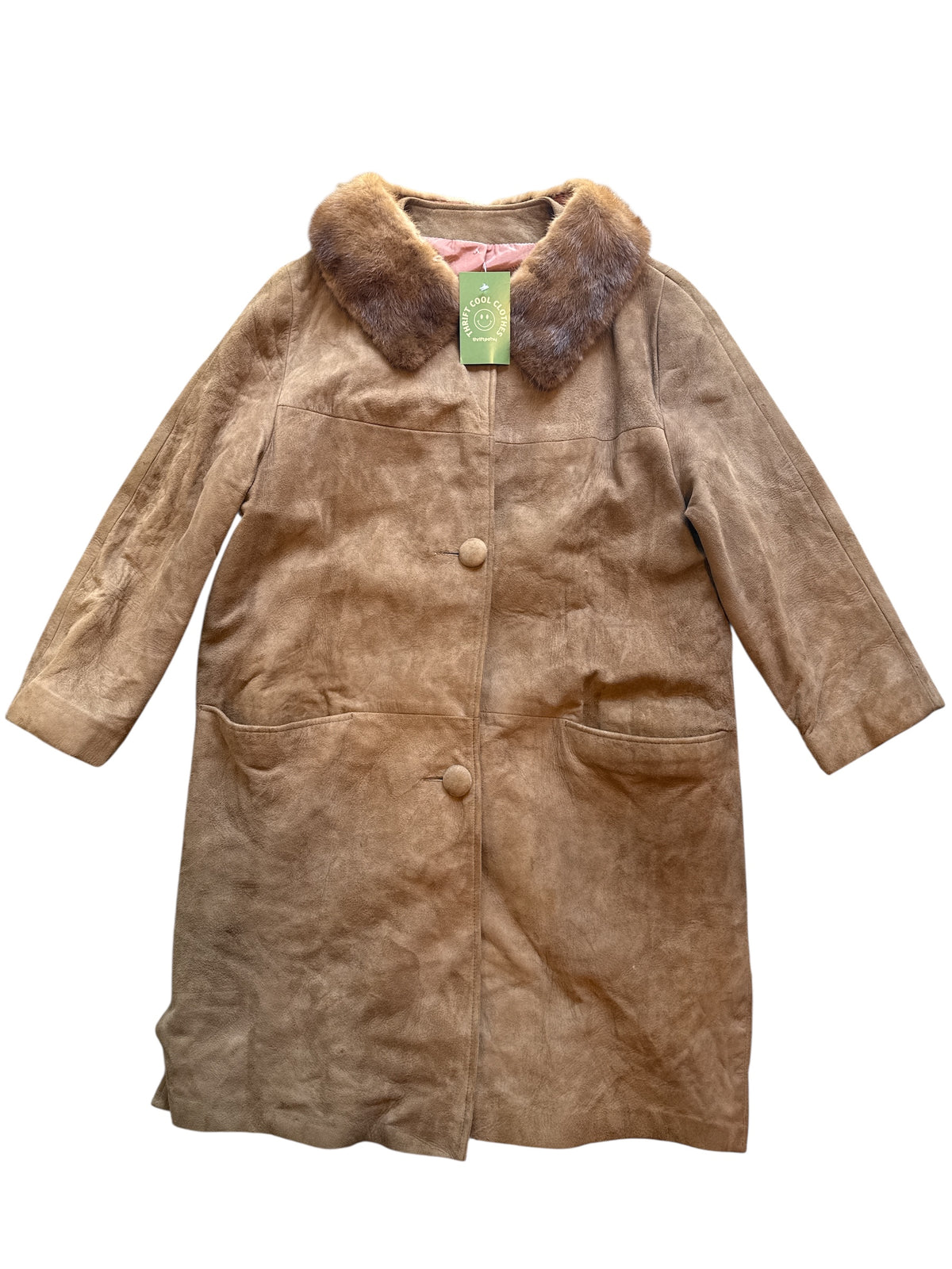 brown  leather fur trim coat, 16 (fits like M)