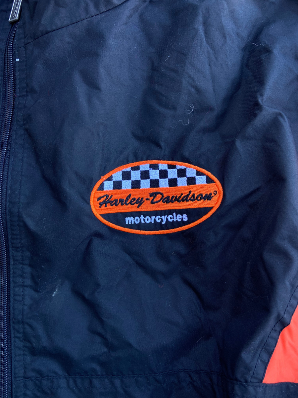 Black orange white Harley Davidson Swishy zip up jacket, XXL