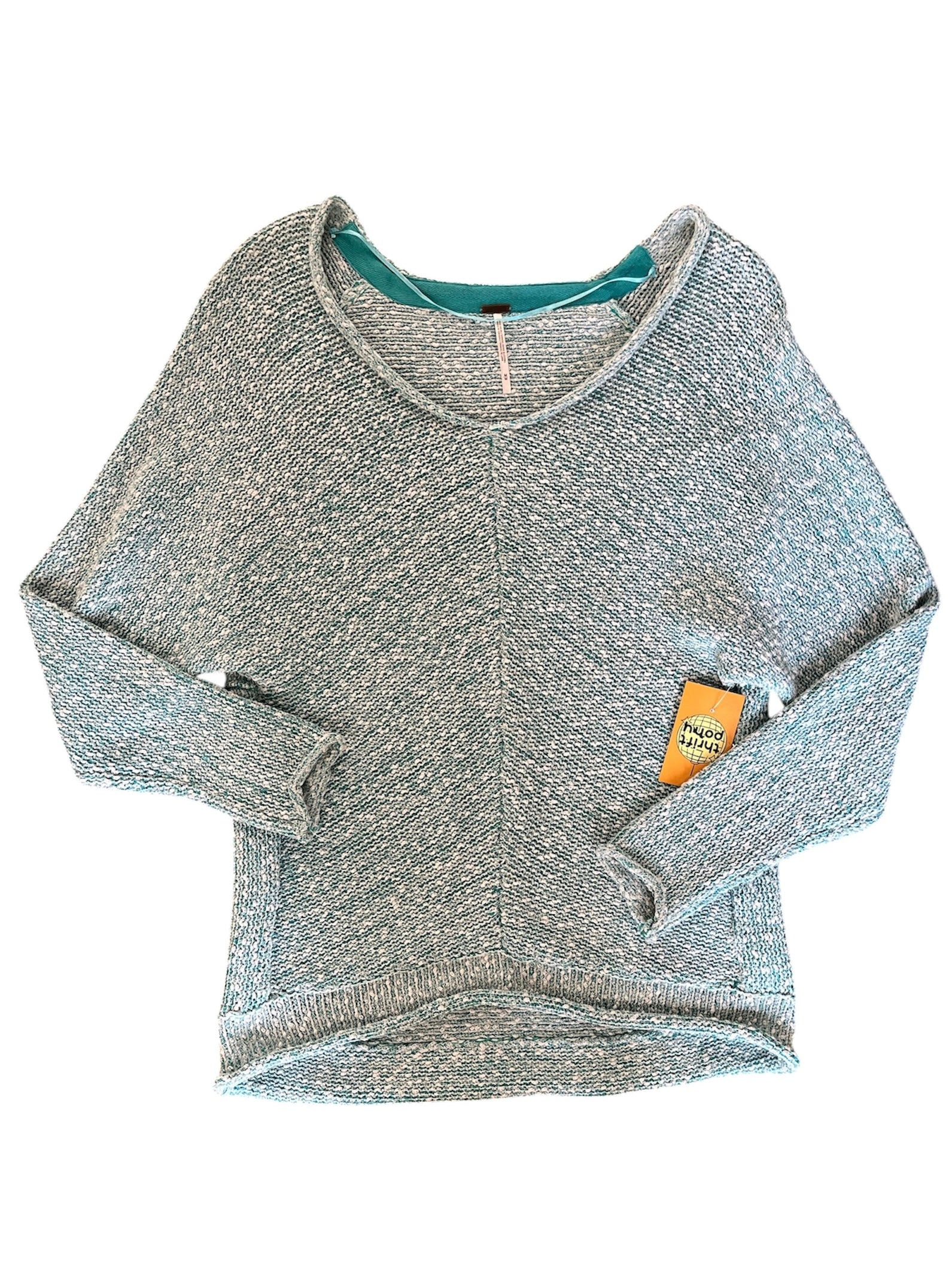 teal free people peppered vneck sweater, m