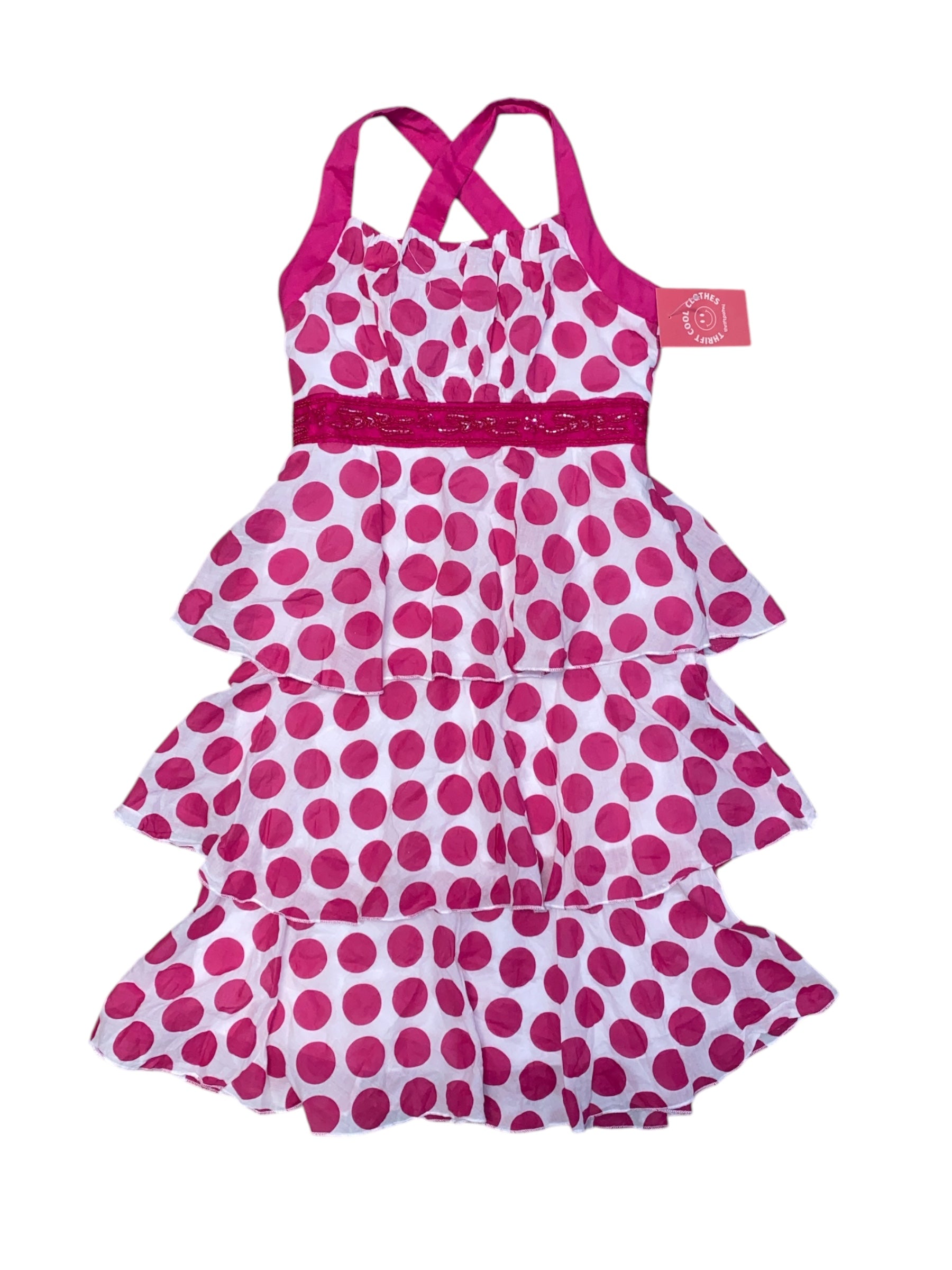 White pink Speechless Polka dot beaded ruffle dress, Fits S